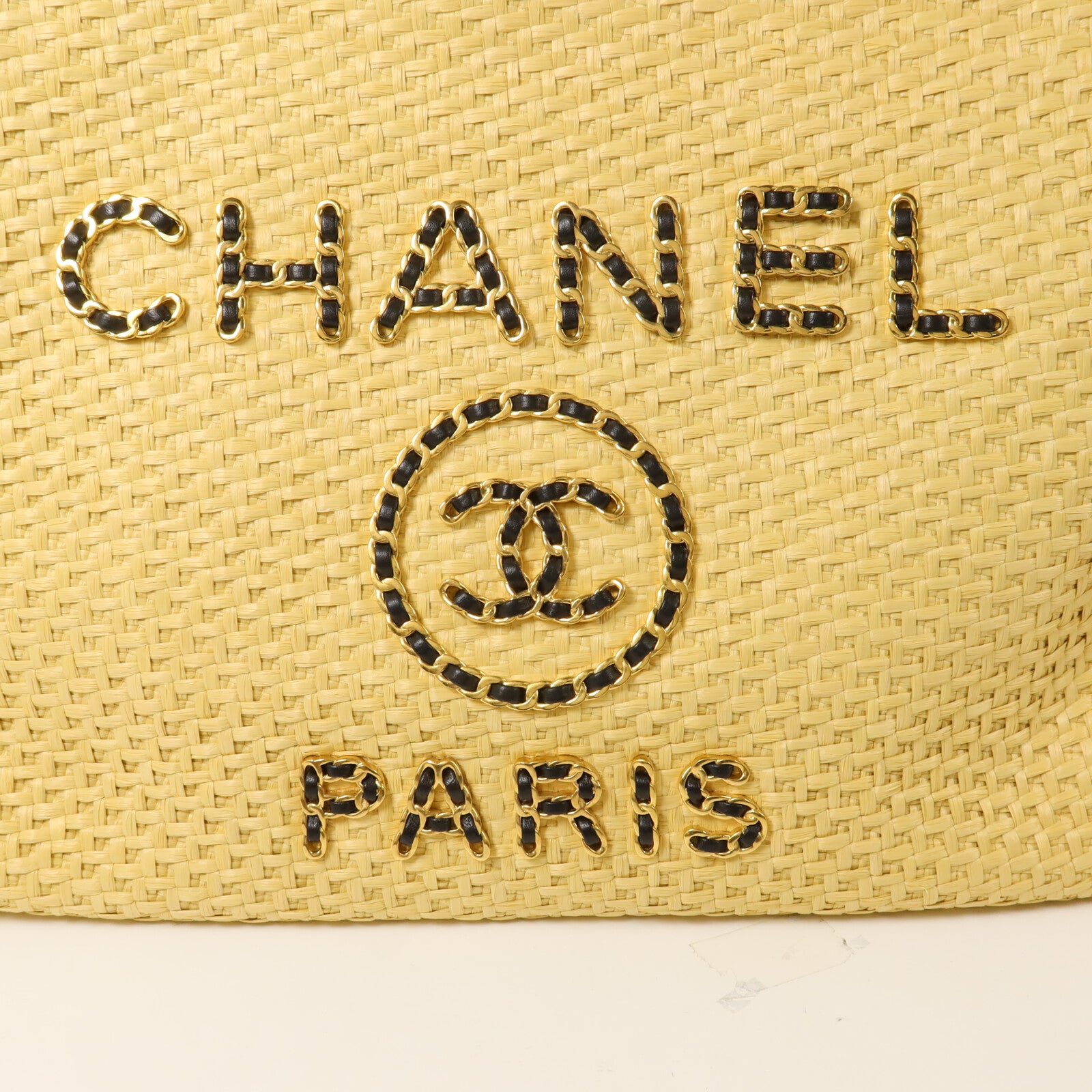 CHANEL Raffia/牛皮皮革Deauville Tote鏈帶手挽袋