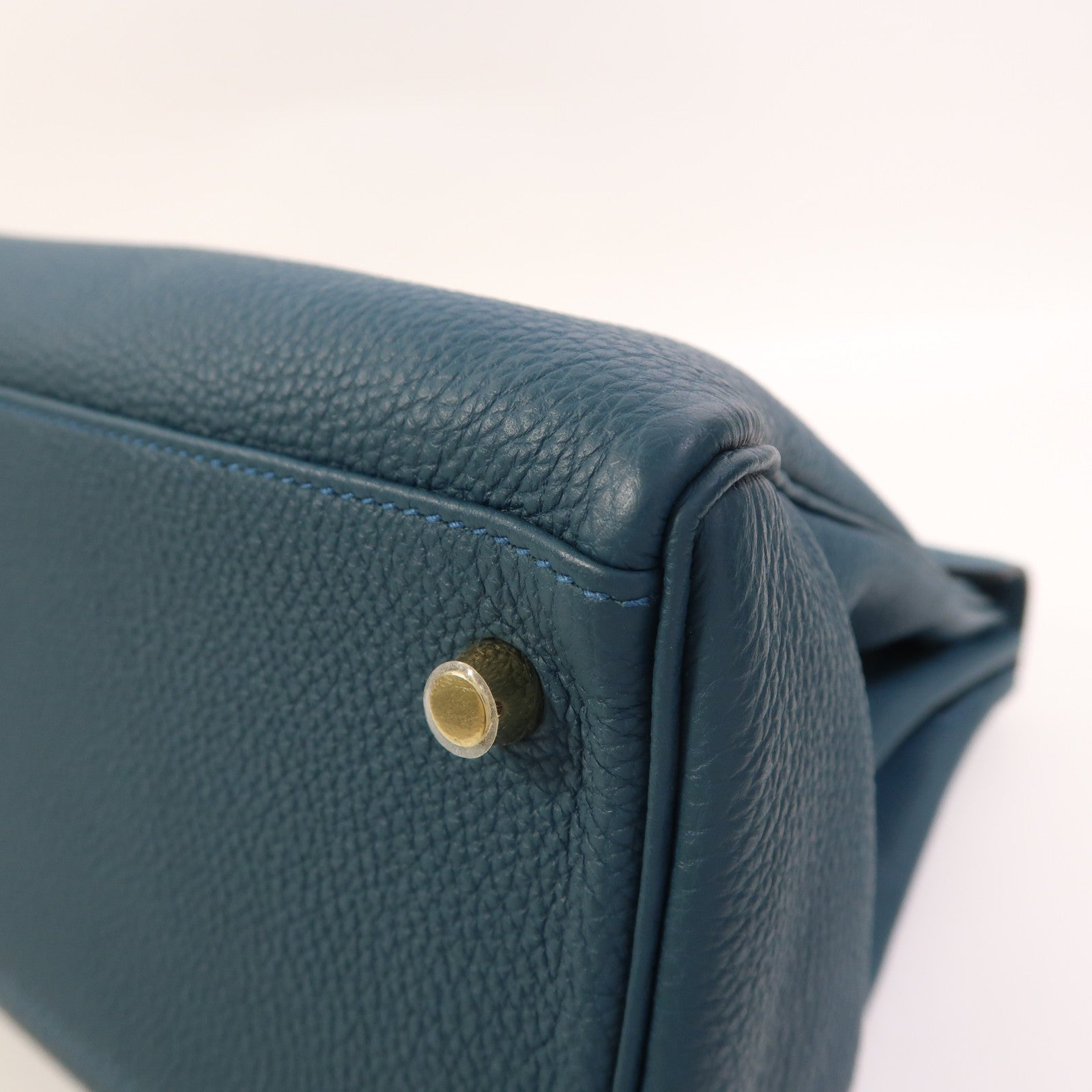 HERMES Epsom皮革Kelly 32金扣手挽肩背兩用袋Bleu Tempete