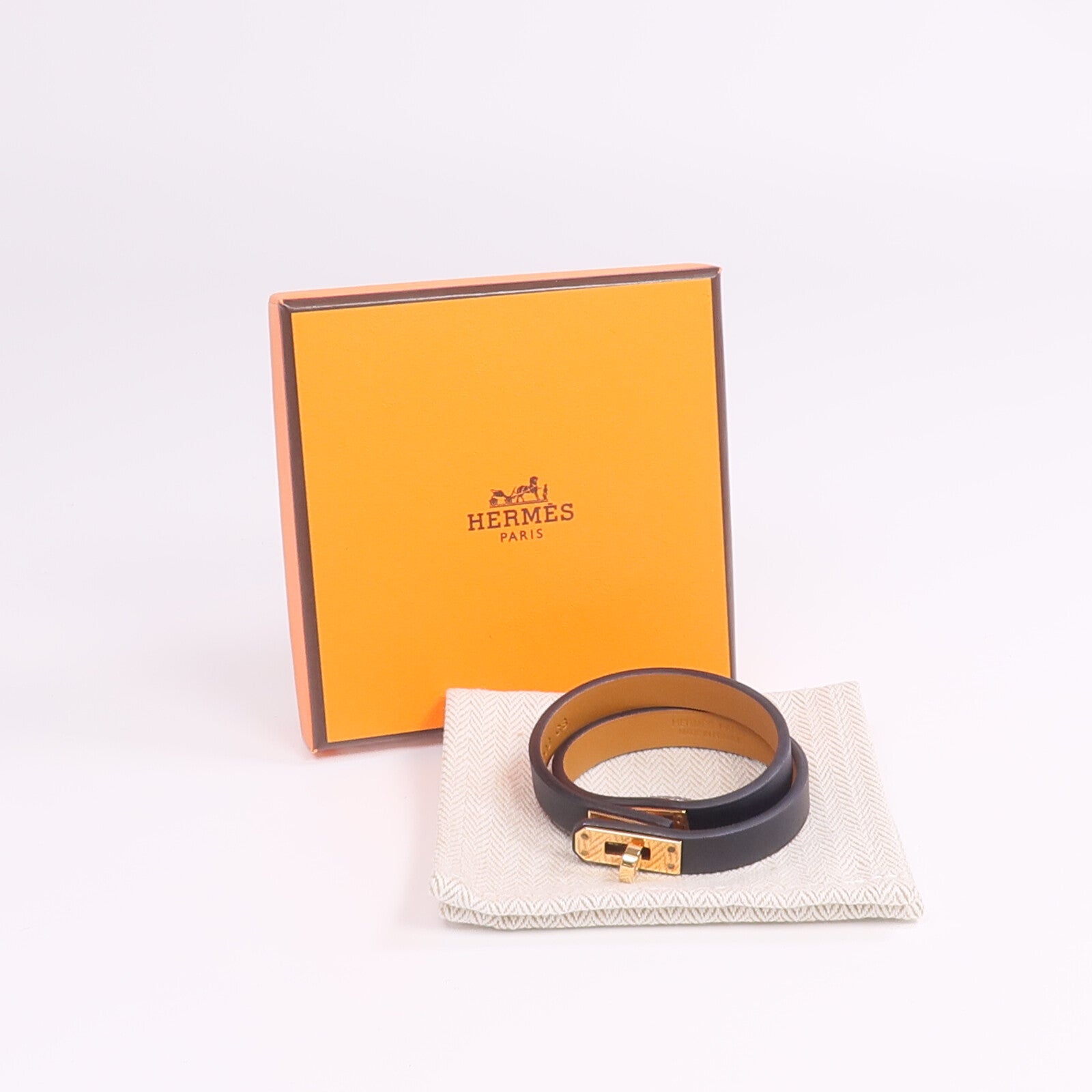 HERMES Swift皮革Mini Kelly Double Tour Bracelet金扣手帶Noir