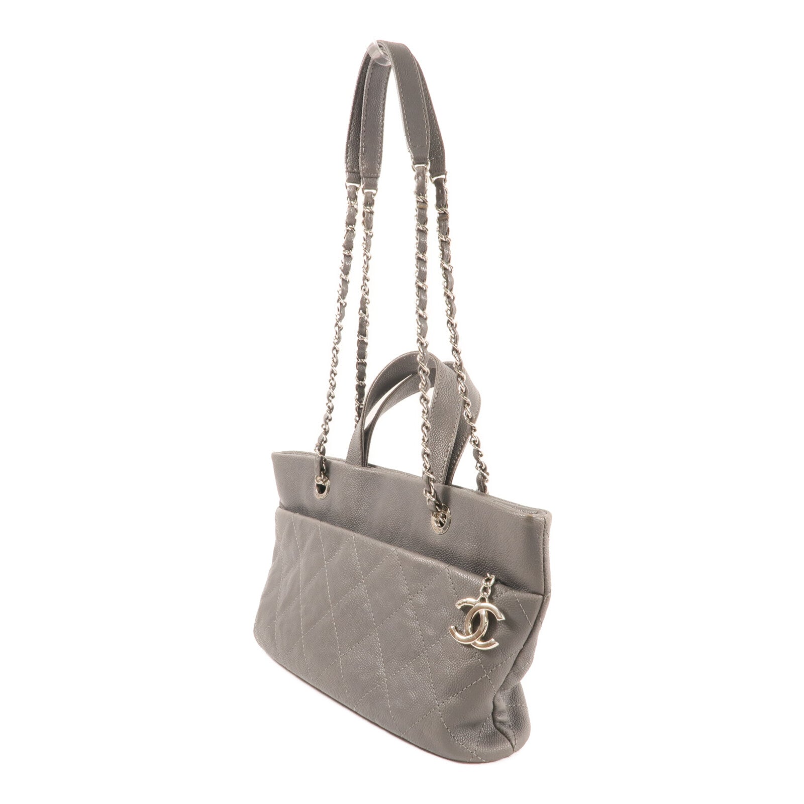 CHANEL 牛皮皮革Shoulder Bag銀扣手挽肩背兩用袋