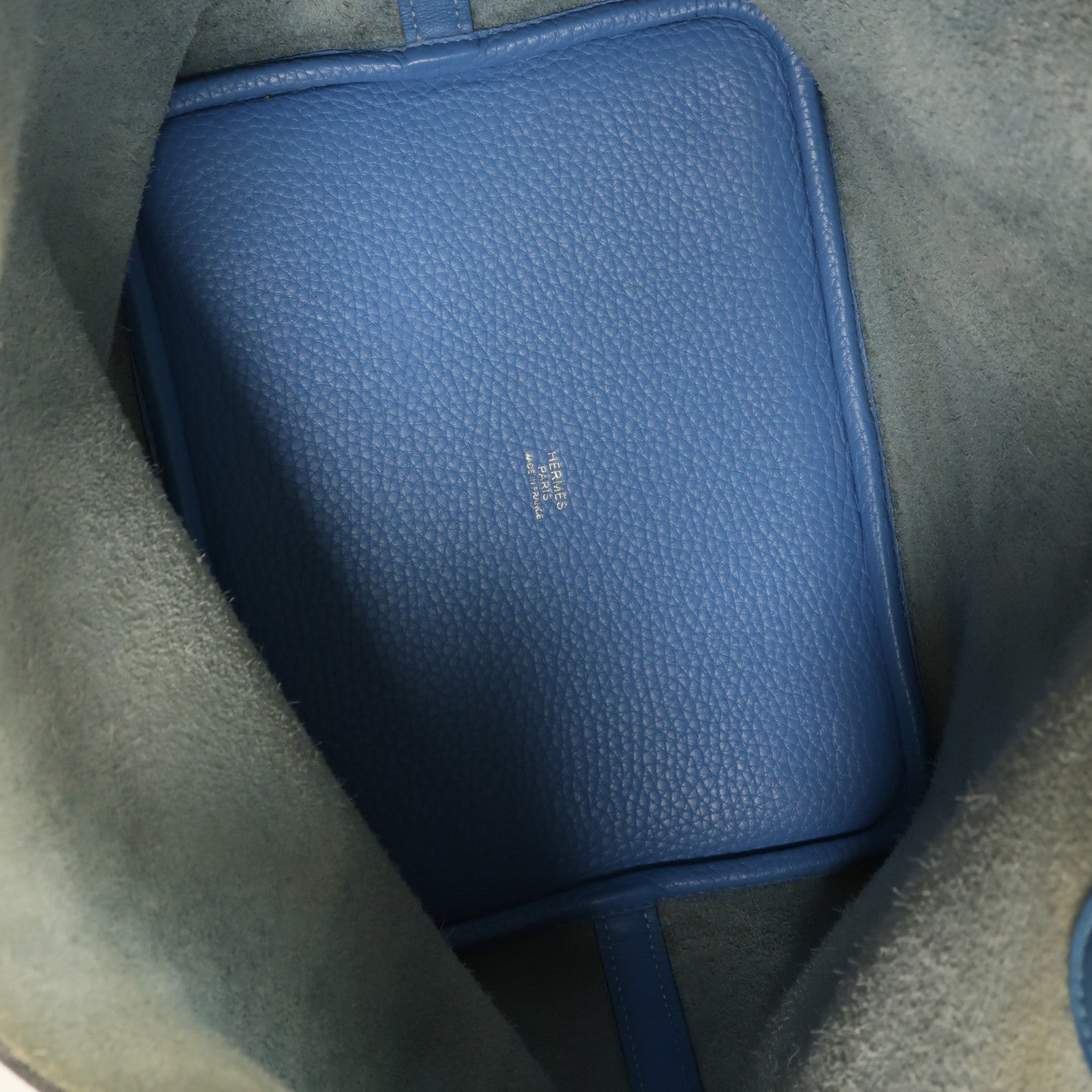 HERMES Clemence皮革Picotin MM銀扣手挽袋Bleu Paradis/Bleu Jean