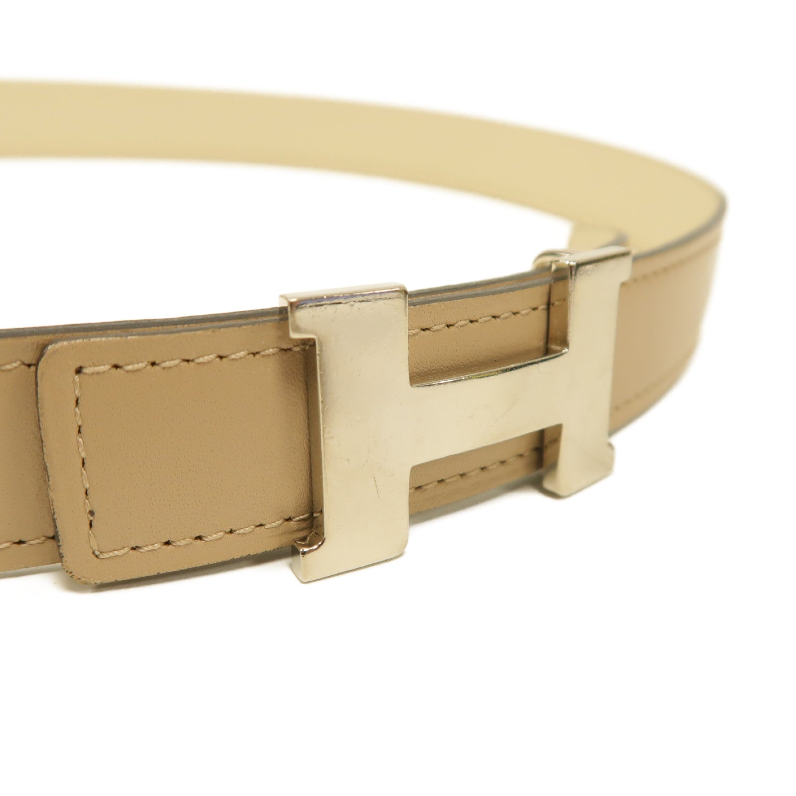 HERMES Swift皮革Belt 75cm銀扣皮帶米色