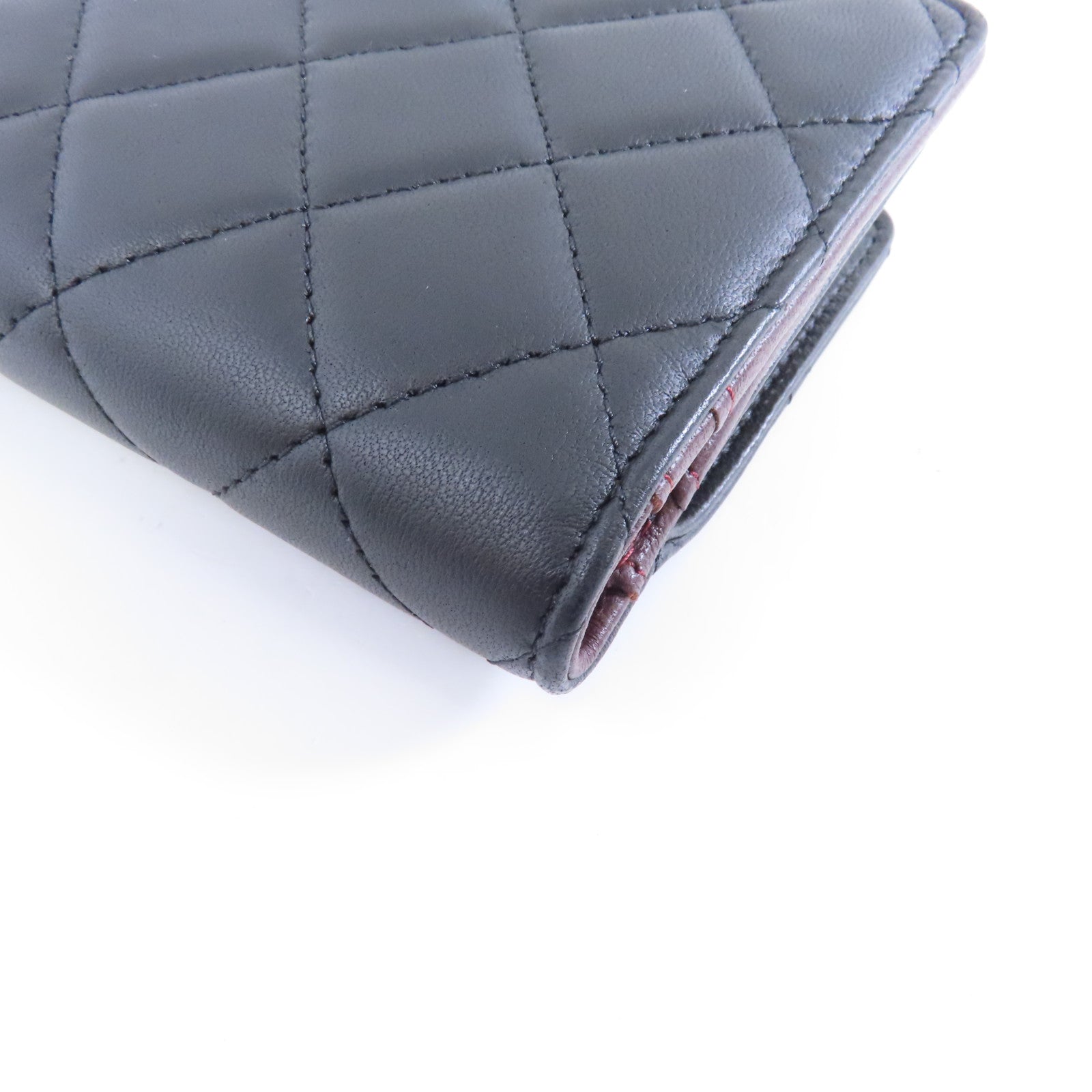 CHANEL 菱格牛皮皮革Wallet銀扣折疊錢包黑色
