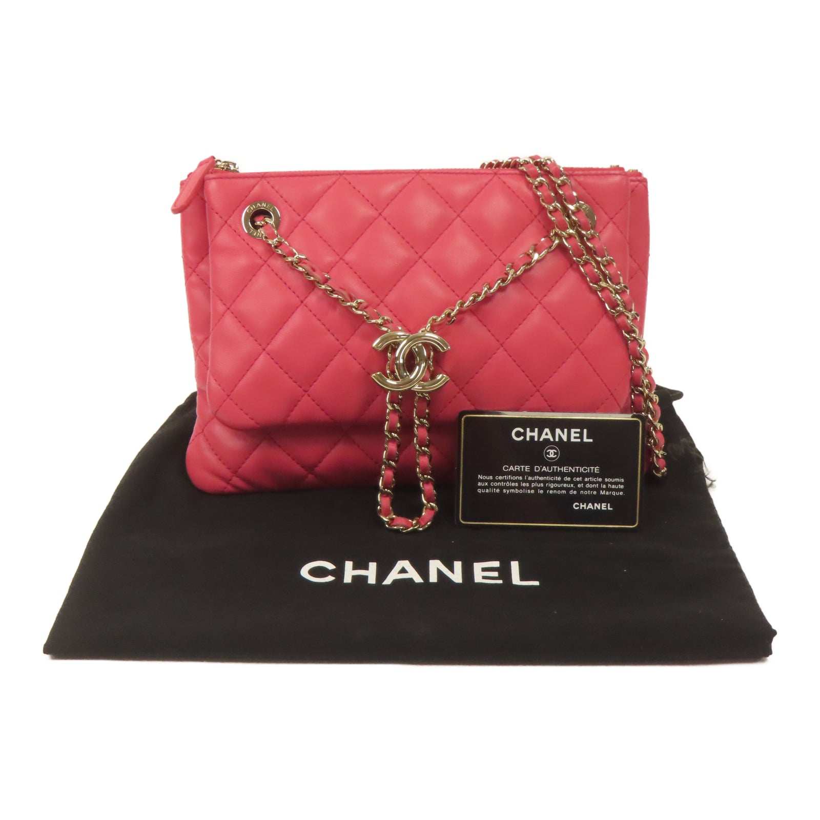 CHANEL 【激減優惠】菱格羊皮皮革Chain Shoulder Bag金扣肩背袋粉紅色