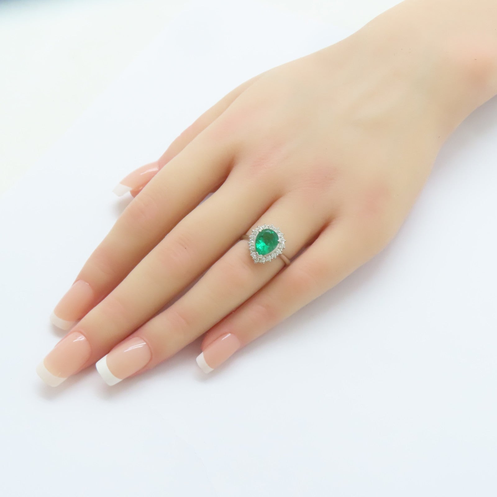 JEWELRY PT900鉑金Emerald Ring 1.85ct綠寶石/0.37ct鑽石戒指US#6.25