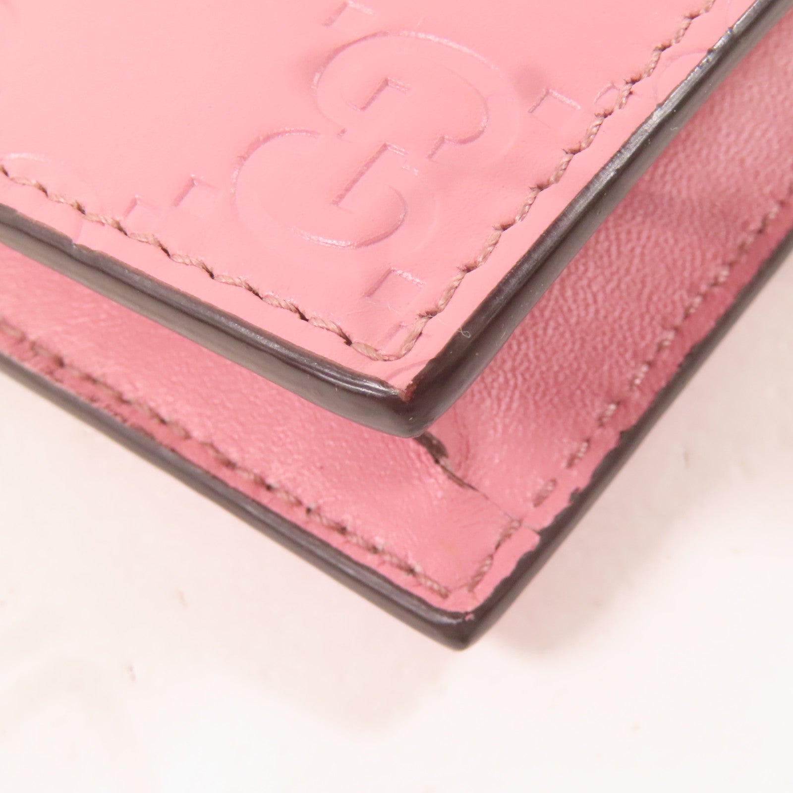 GUCCI 牛皮皮Wallet On Chain金扣鏈帶肩背袋粉紅色