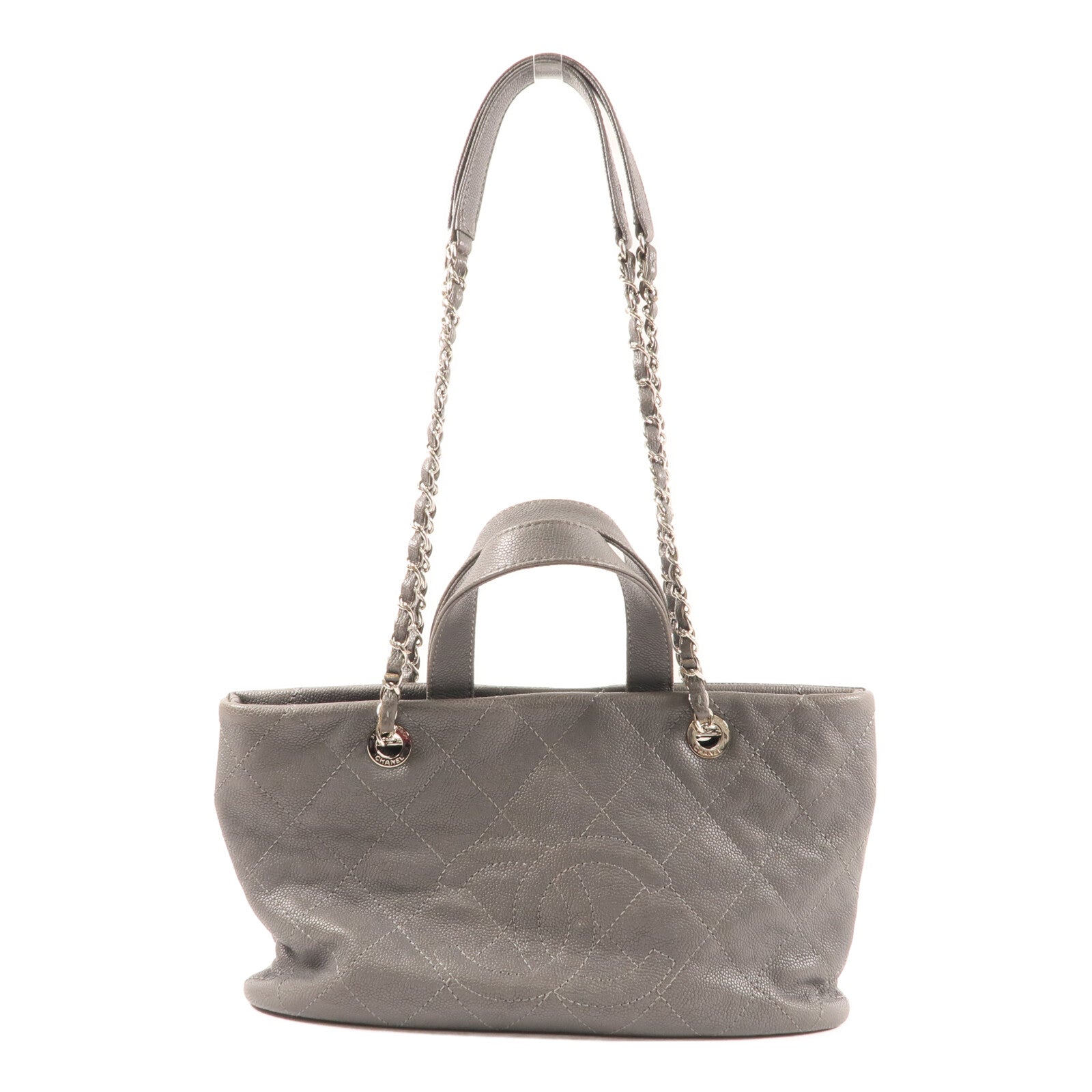CHANEL 牛皮皮革Shoulder Bag銀扣手挽肩背兩用袋