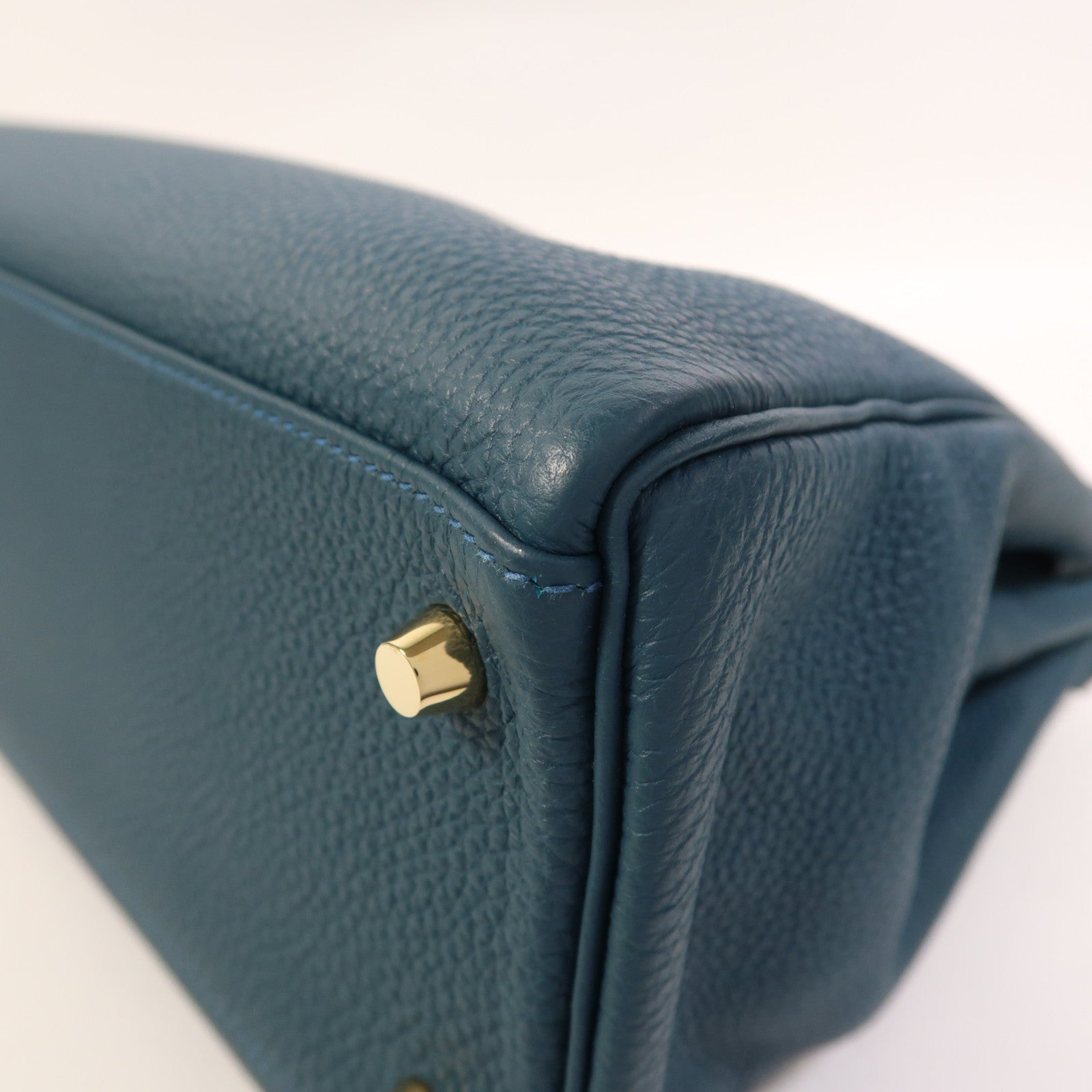 HERMES Epsom皮革Kelly 32金扣手挽肩背兩用袋Bleu Tempete