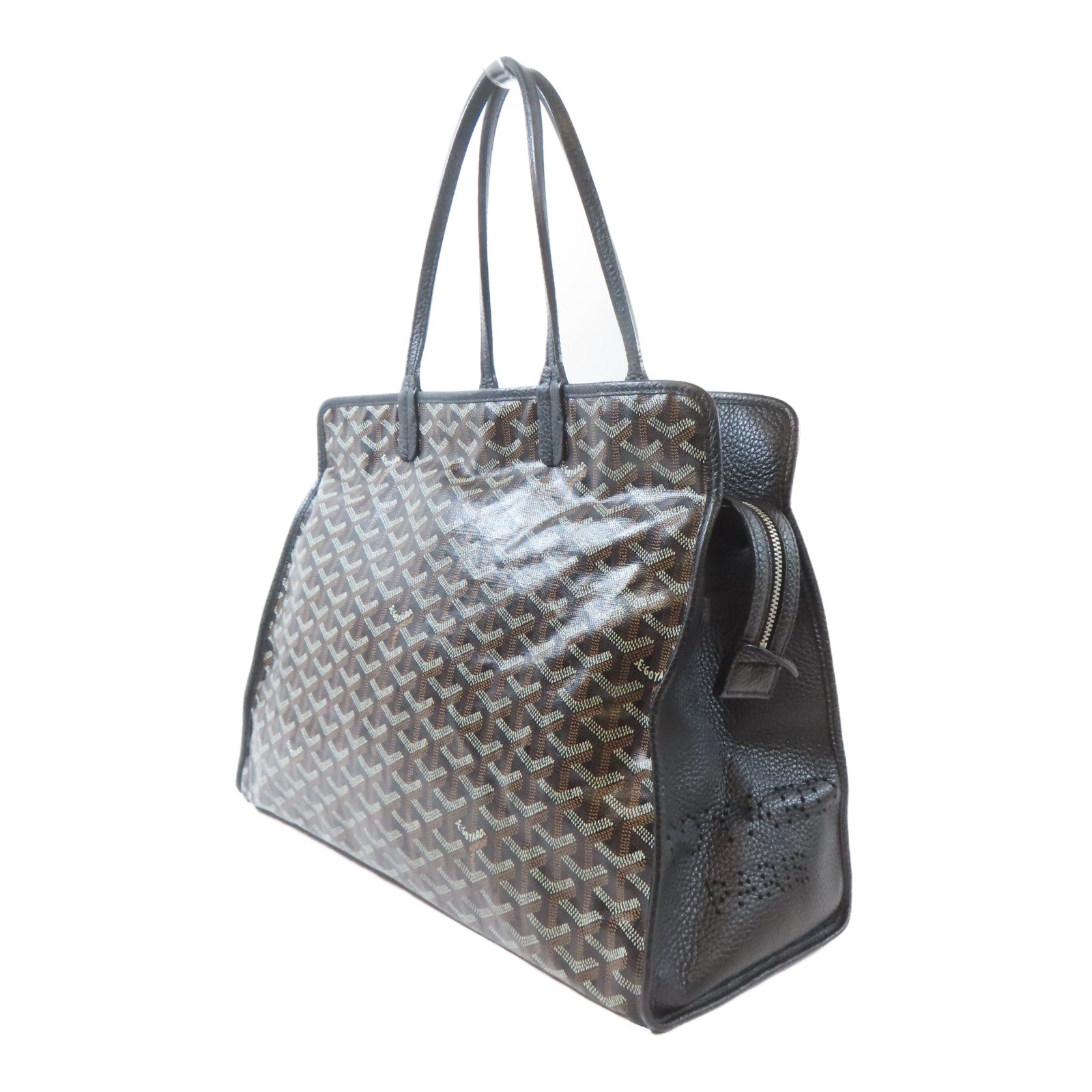 GOYARD 塗層帆布Sac Hardy Pet Carrier PM銀扣手挽袋啡色/黑色