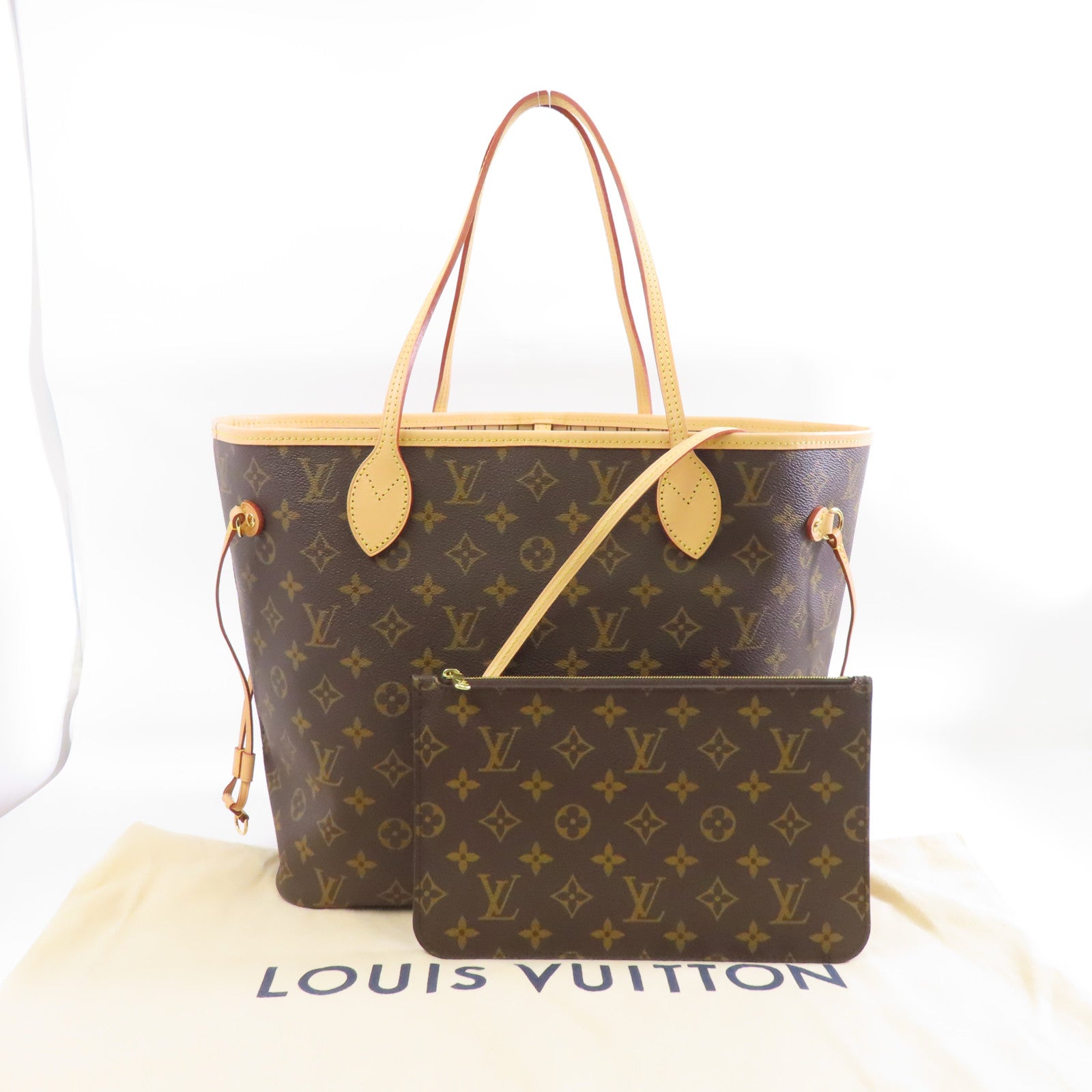 LOUIS VUITTON Monogram Neverfull MM金扣手挽袋啡色