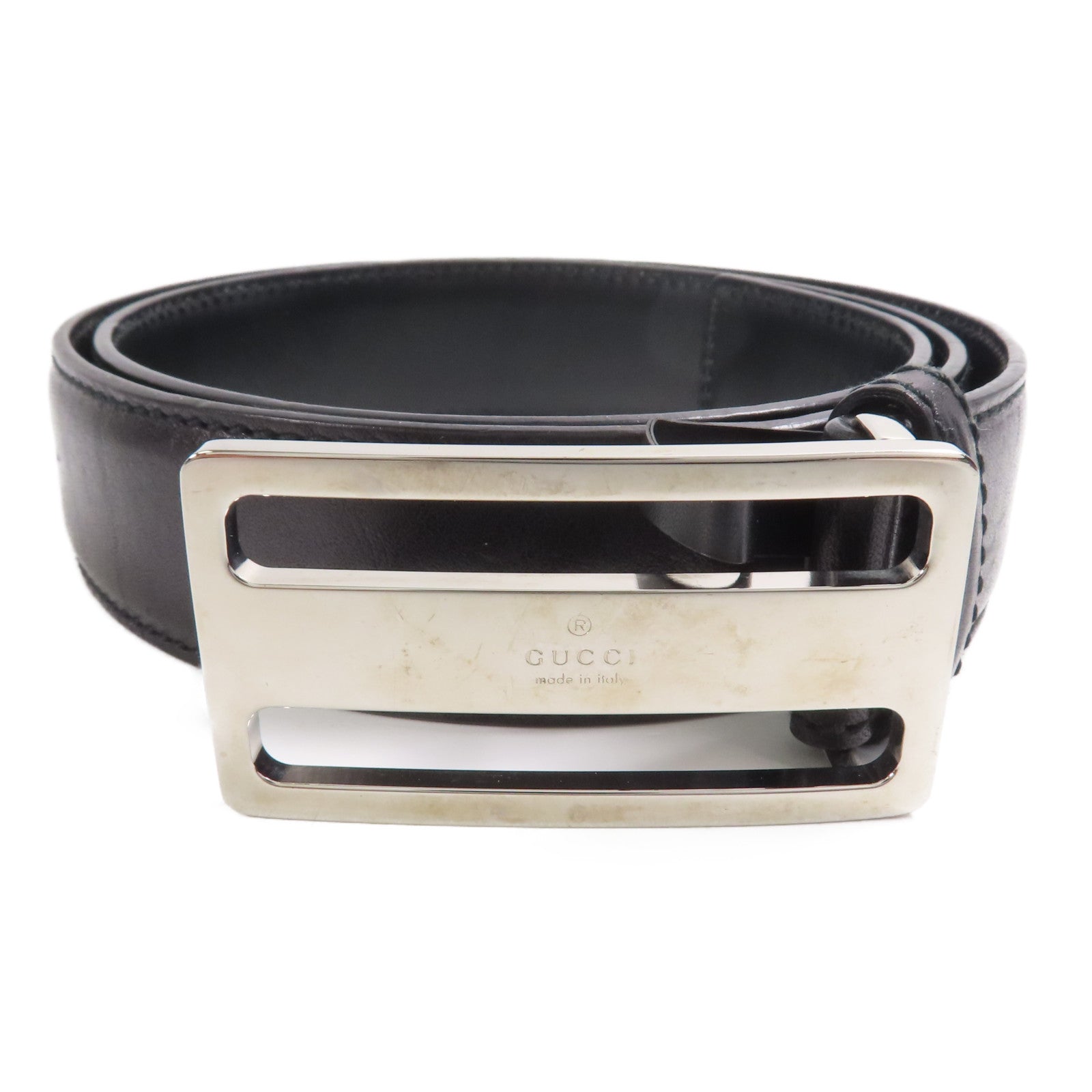 GUCCI 牛皮皮革Belt 90cm銀扣皮帶