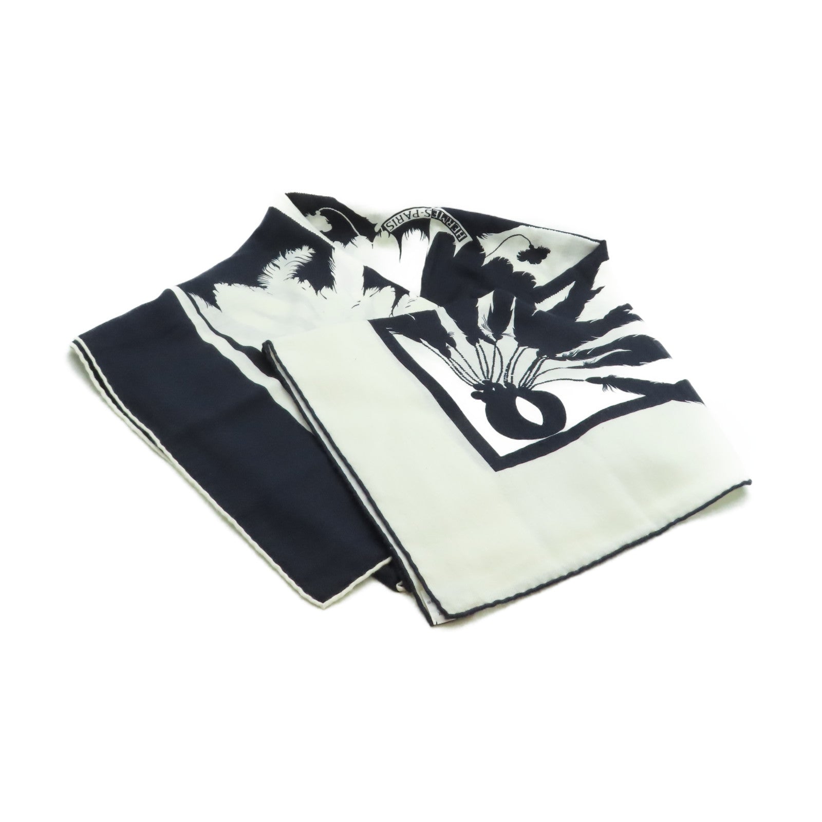 HERMES 【激減優惠】羊絨/絲質Scarf圍巾白色/深藍色