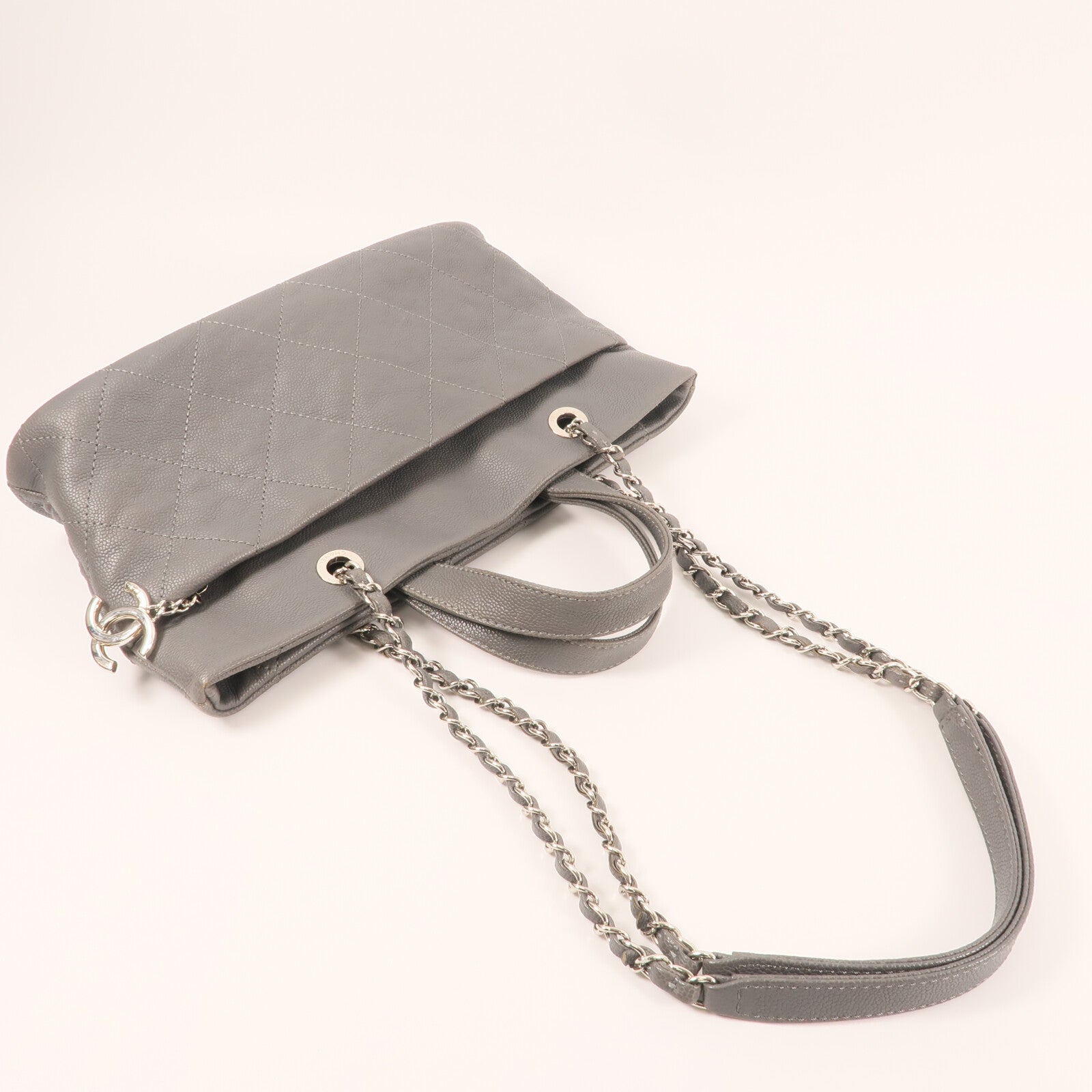 CHANEL 牛皮皮革Shoulder Bag銀扣手挽肩背兩用袋