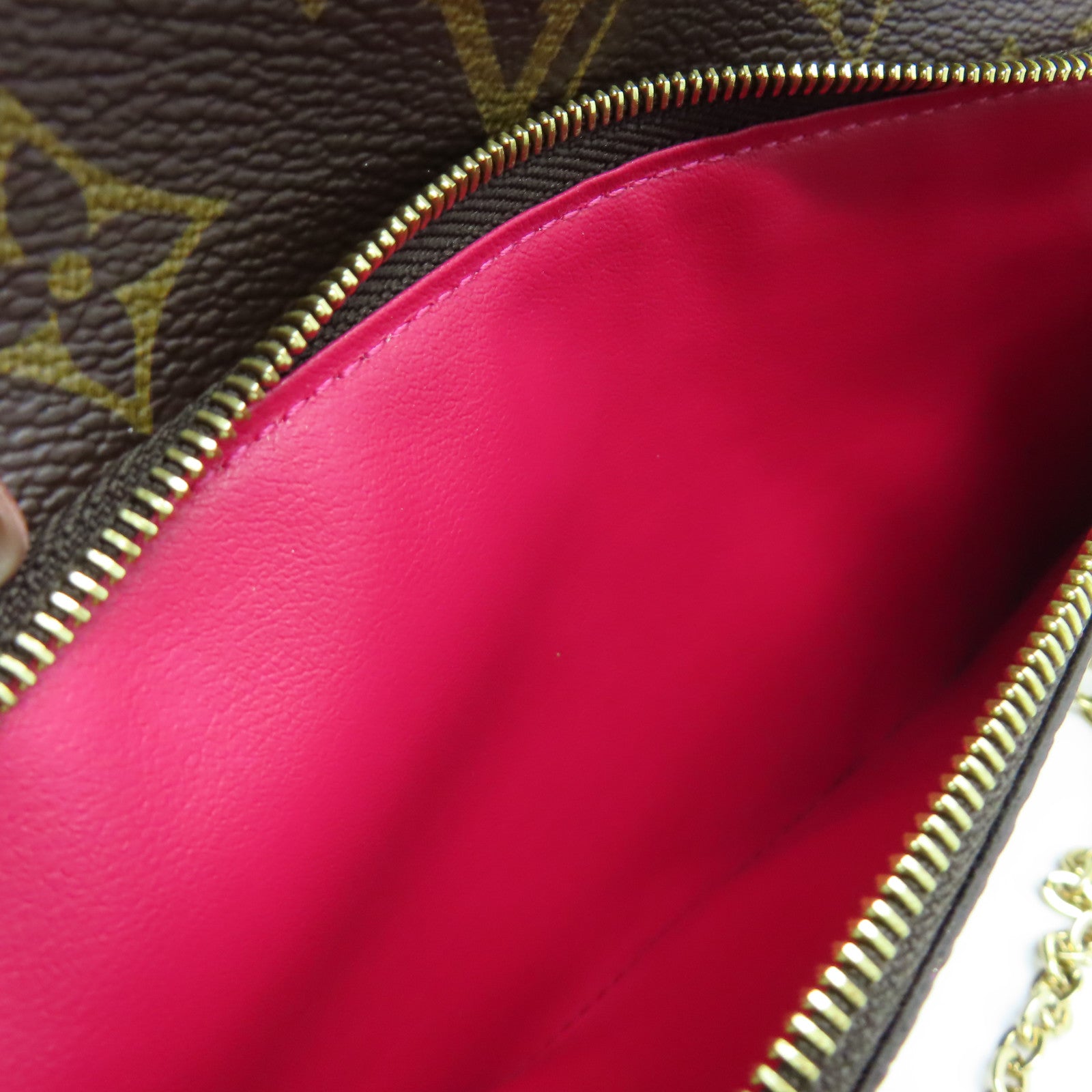 LOUIS VUITTON 【激減優惠】Monogram Pochette Weekend Wallet On Chain Shoulder Bag金扣鏈帶肩背袋啡色/粉紅色