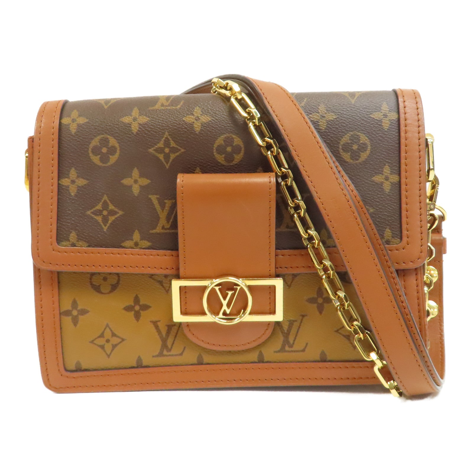 LOUIS VUITTON Monogram Dauphine MM金扣鏈帶肩背袋啡色
