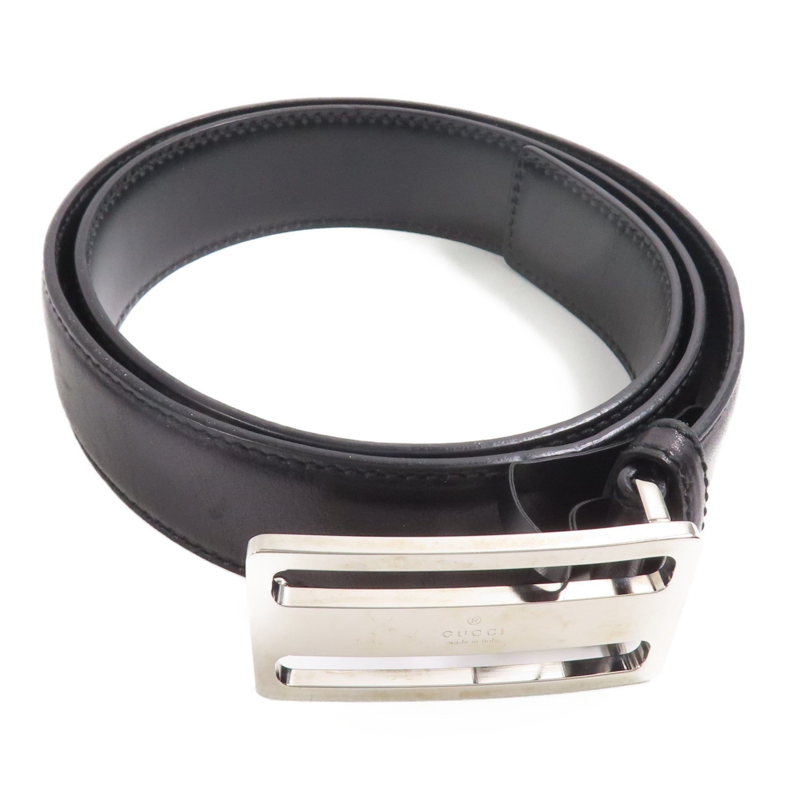 GUCCI 牛皮皮革Belt 90cm銀扣皮帶