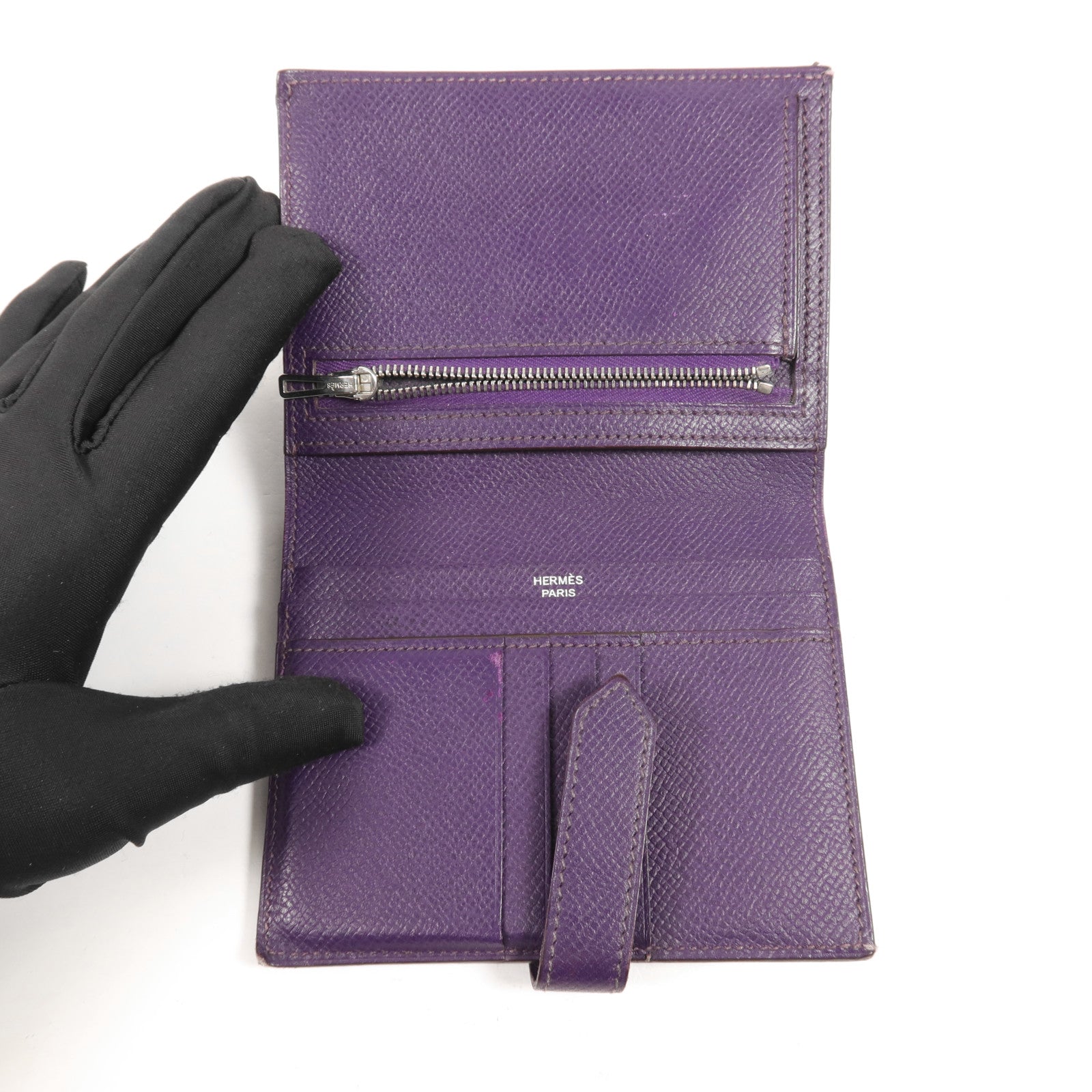 HERMES Epsom皮革Bearn Compact Wallet銀扣錢包