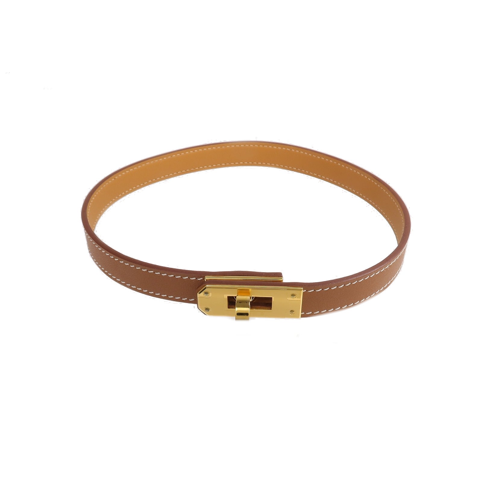 HERMES 牛皮皮革Mini Kelly Choker金扣項鍊Gold