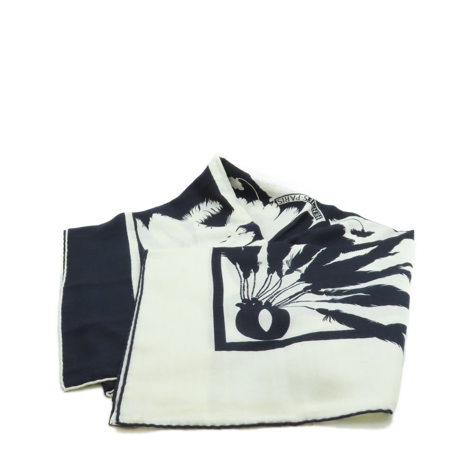 HERMES 【激減優惠】羊絨/絲質Scarf圍巾白色/深藍色