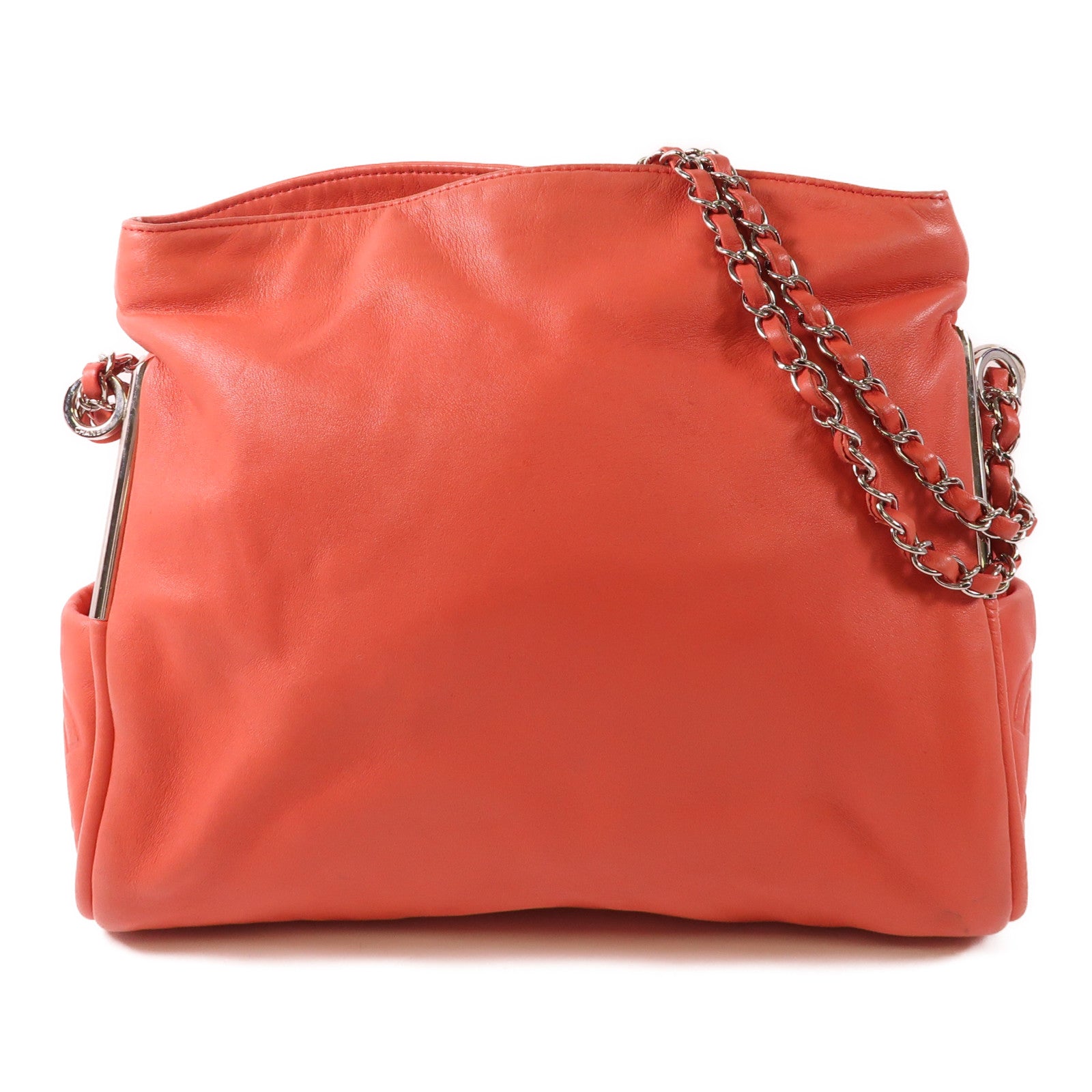 CHANEL 羊皮皮革Chain Shoulder Bag銀扣鏈帶肩背袋