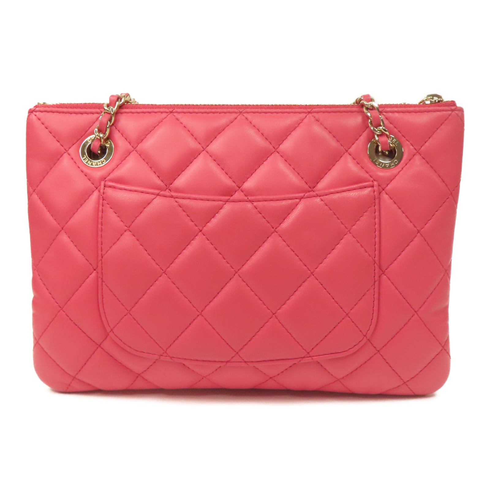 CHANEL 【激減優惠】菱格羊皮皮革Chain Shoulder Bag金扣肩背袋粉紅色