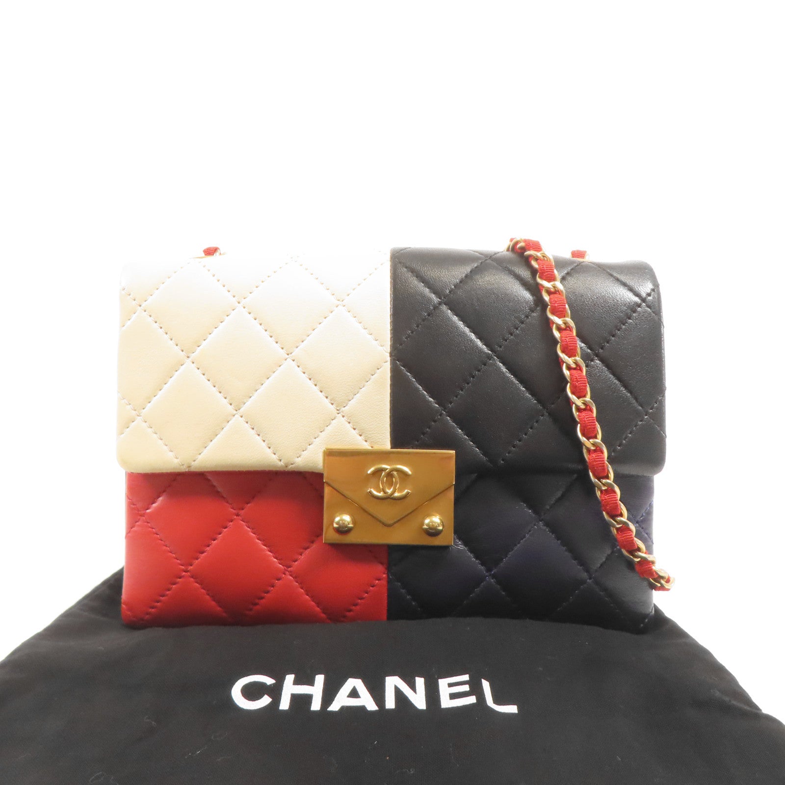 CHANEL 羊皮皮革Colorblock Pagoda Flap金扣鏈帶肩背袋