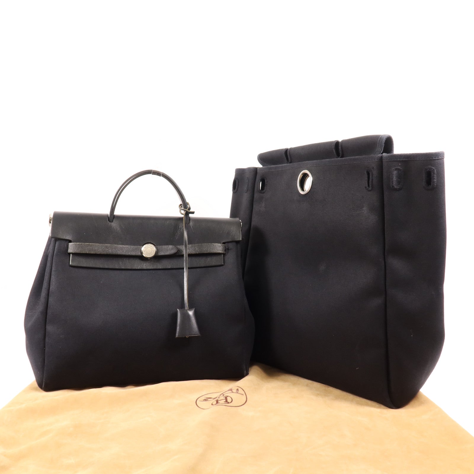 HERMES 帆布Herbag Backpack銀扣背包