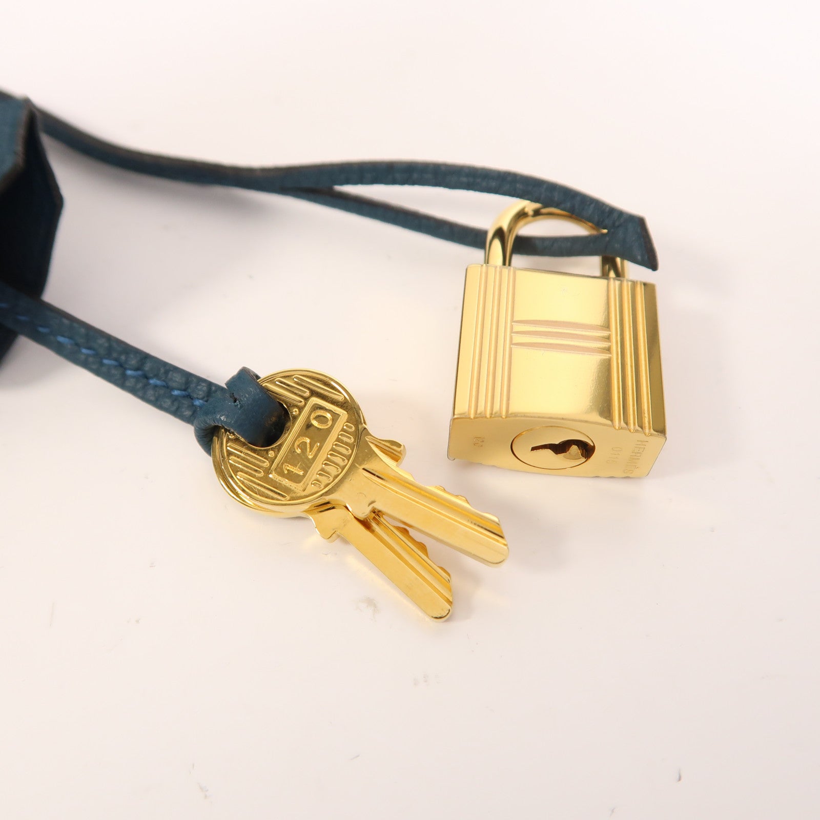 HERMES Epsom皮革Kelly 32金扣手挽肩背兩用袋Bleu Tempete