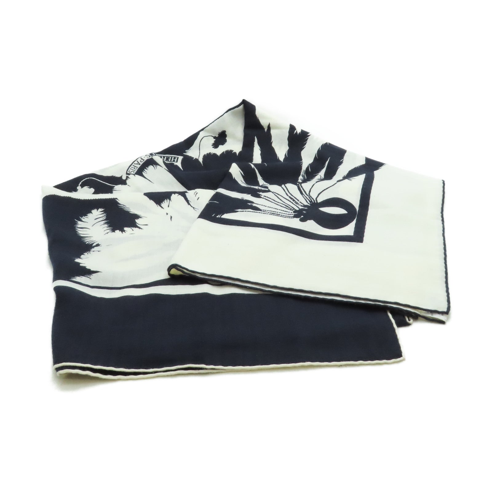 HERMES 【激減優惠】羊絨/絲質Scarf圍巾白色/深藍色