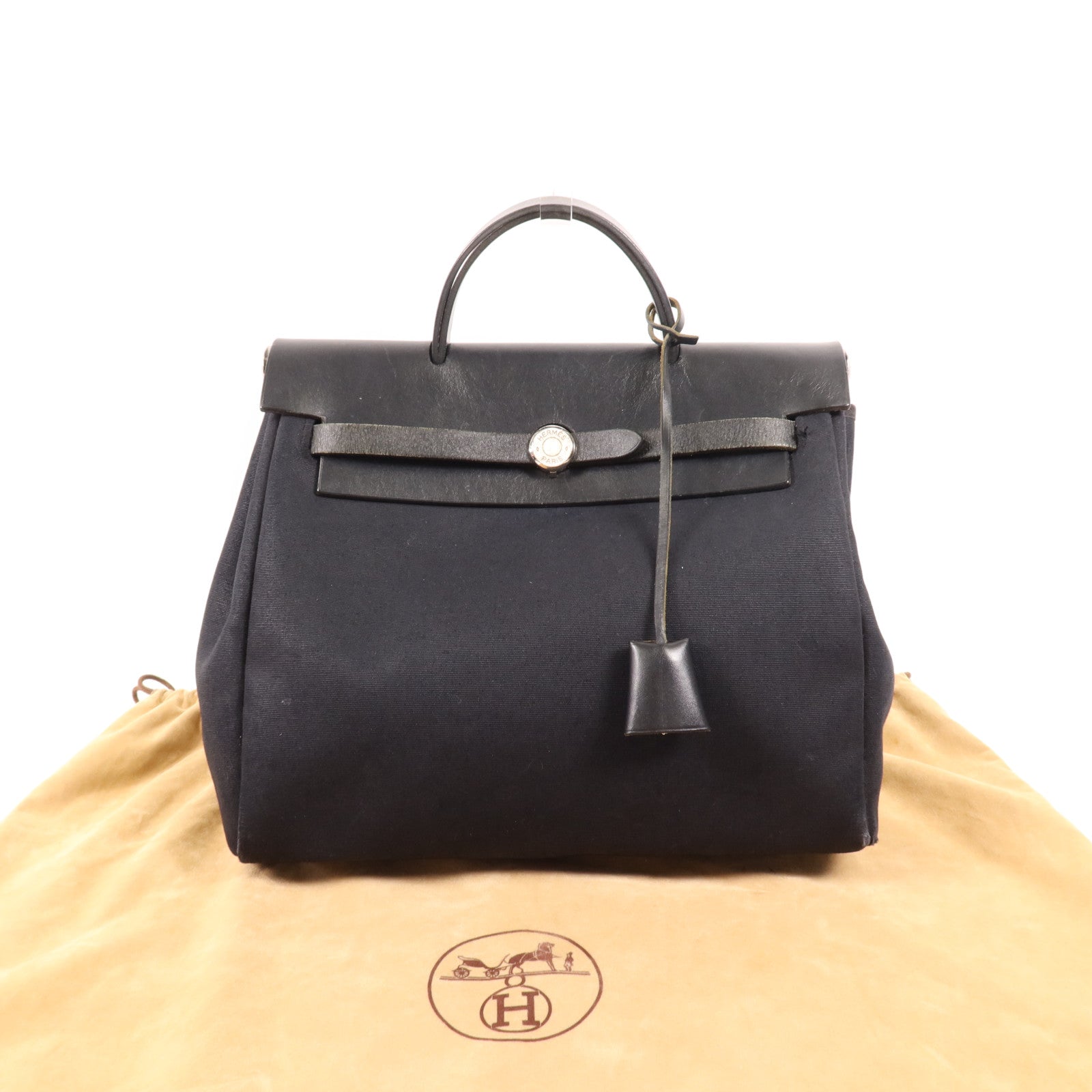 HERMES 帆布Herbag Backpack銀扣背包