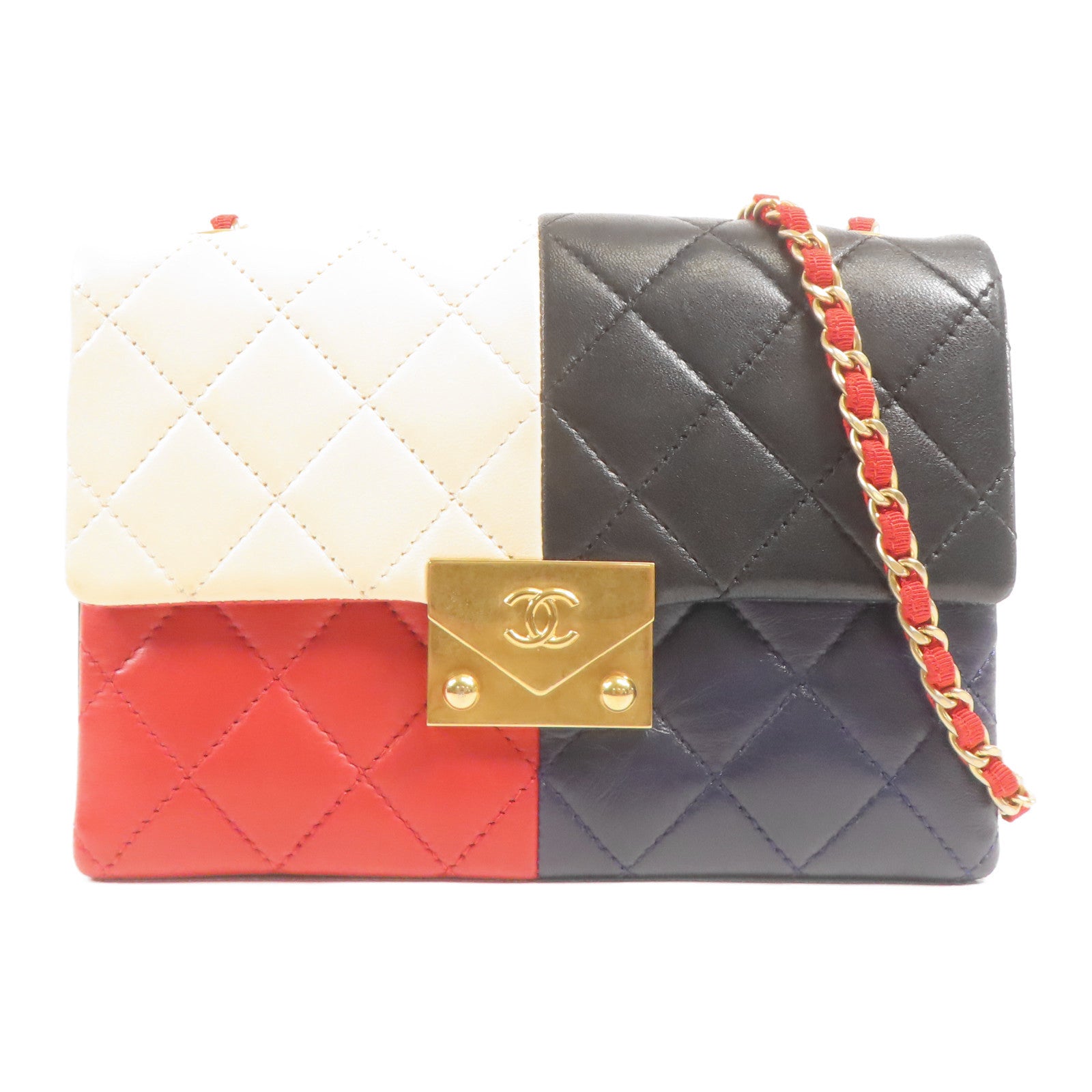 CHANEL 羊皮皮革Colorblock Pagoda Flap金扣鏈帶肩背袋