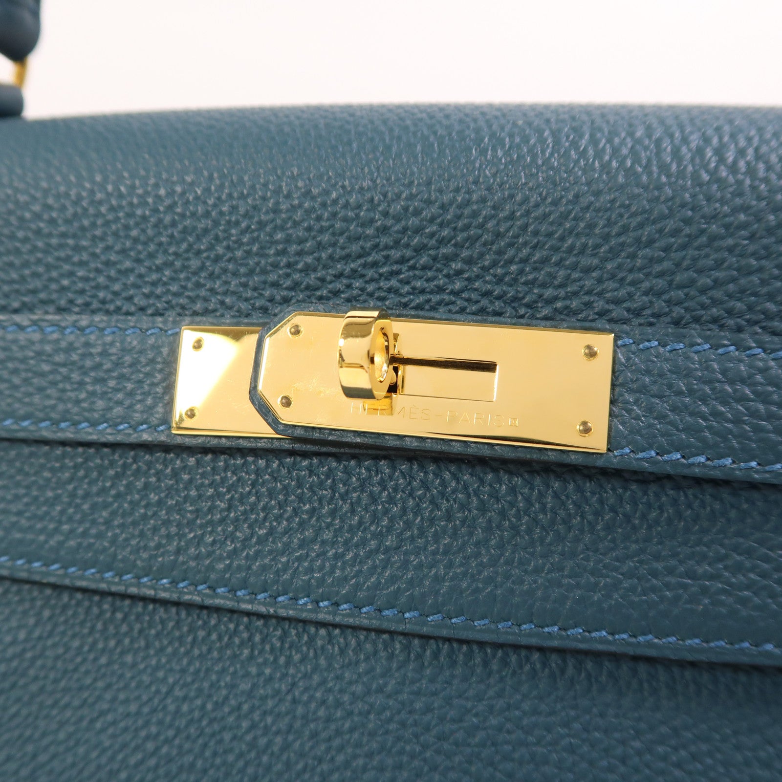 HERMES Epsom皮革Kelly 32金扣手挽肩背兩用袋Bleu Tempete