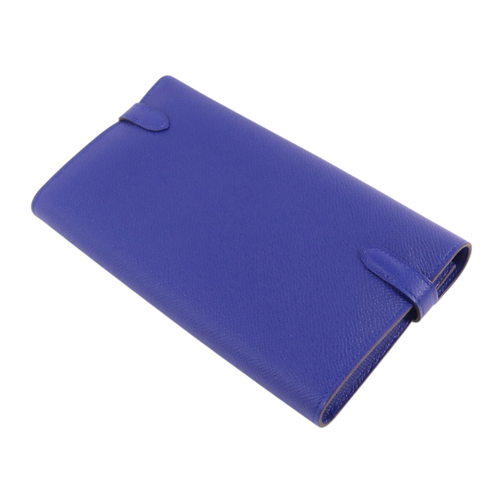 HERMES Epsom皮革Kelly Wallet銀扣長錢包Bleu Electrique