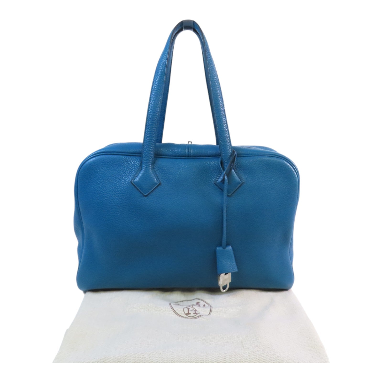 HERMES Clemence皮革Victoria銀扣手挽袋