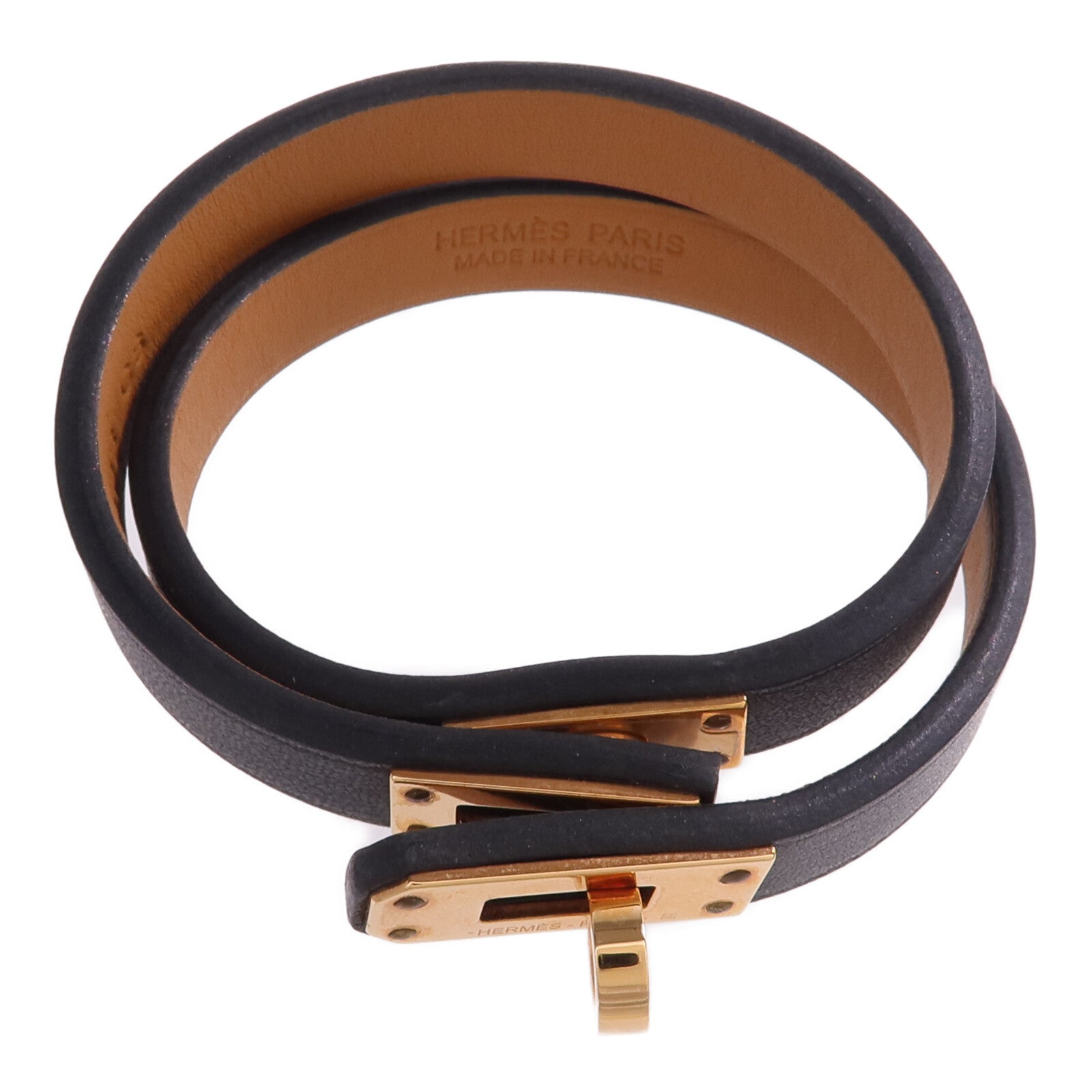 HERMES Swift皮革Mini Kelly Double Tour Bracelet金扣手帶Noir
