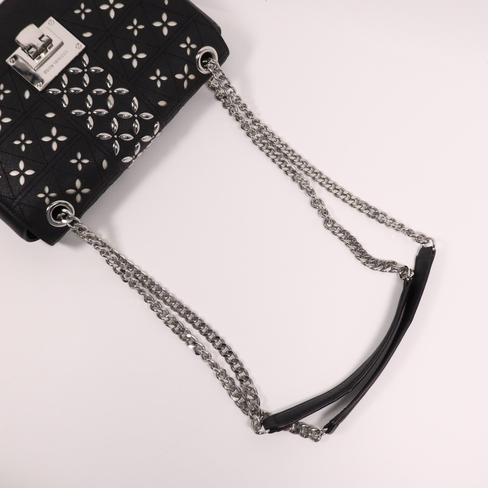 Michael Kors 牛皮皮革Chain Shoulder銀扣鏈帶肩背袋