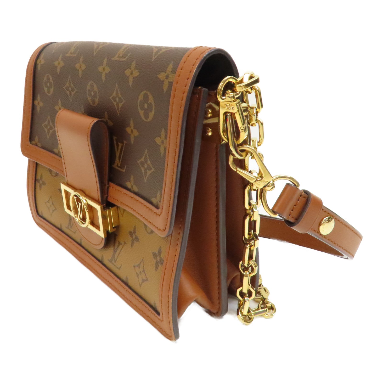 LOUIS VUITTON Monogram Dauphine MM金扣鏈帶肩背袋啡色