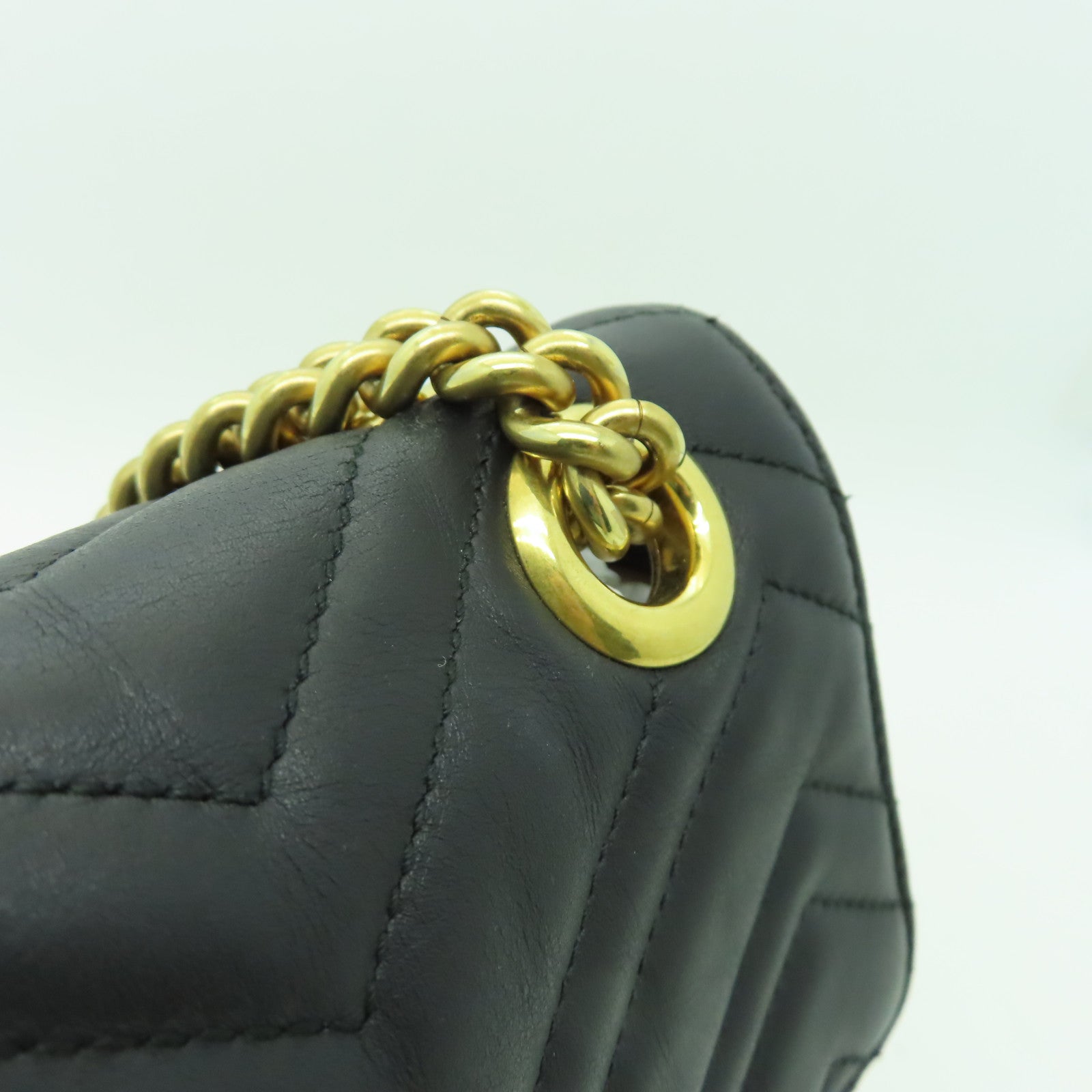 GUCCI 牛皮皮革GG Marmont Bag金扣鏈帶肩背袋黒色
