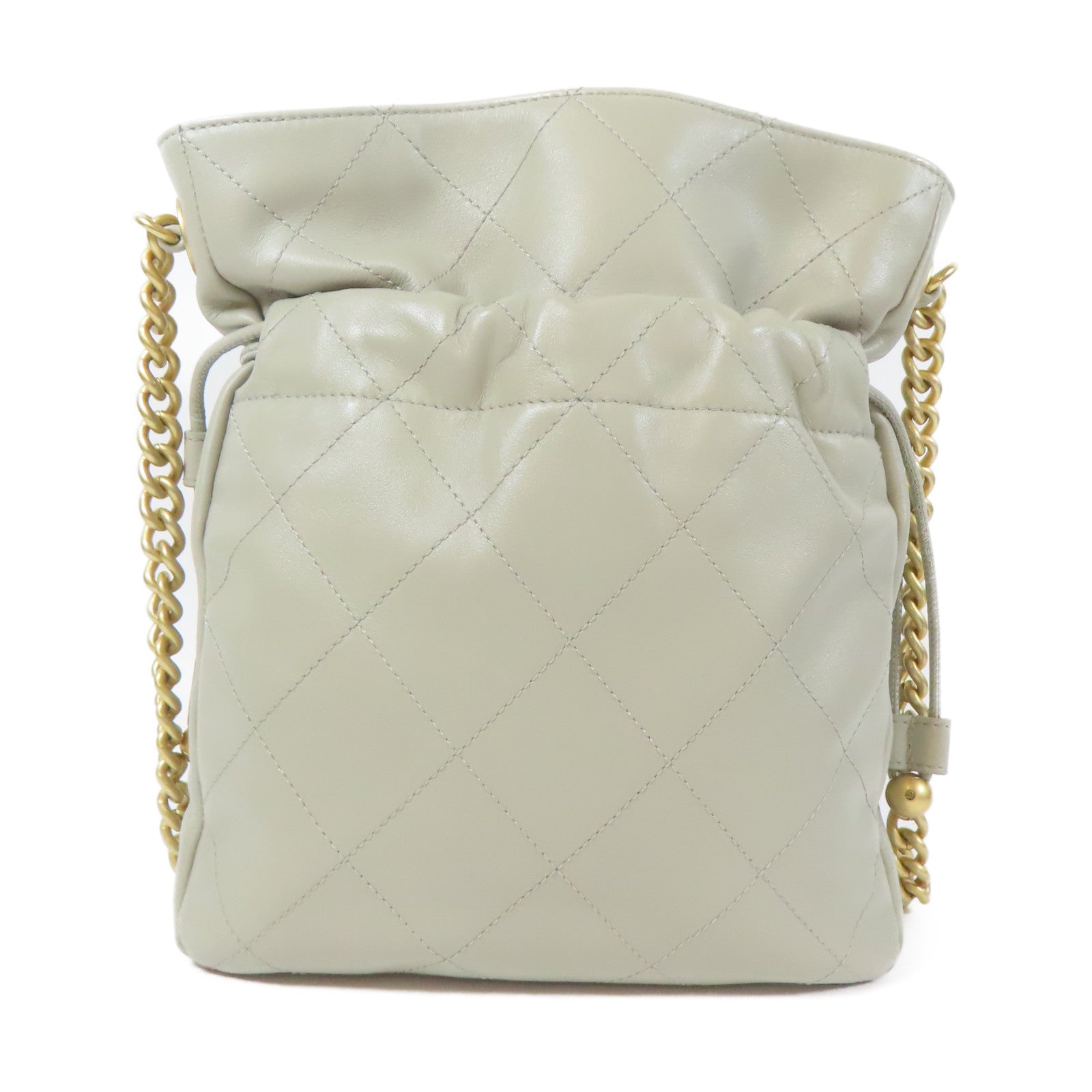 CHANEL 【激減優惠】菱格皮革Bucket Chain Shoulder金扣鏈帶肩背袋灰色