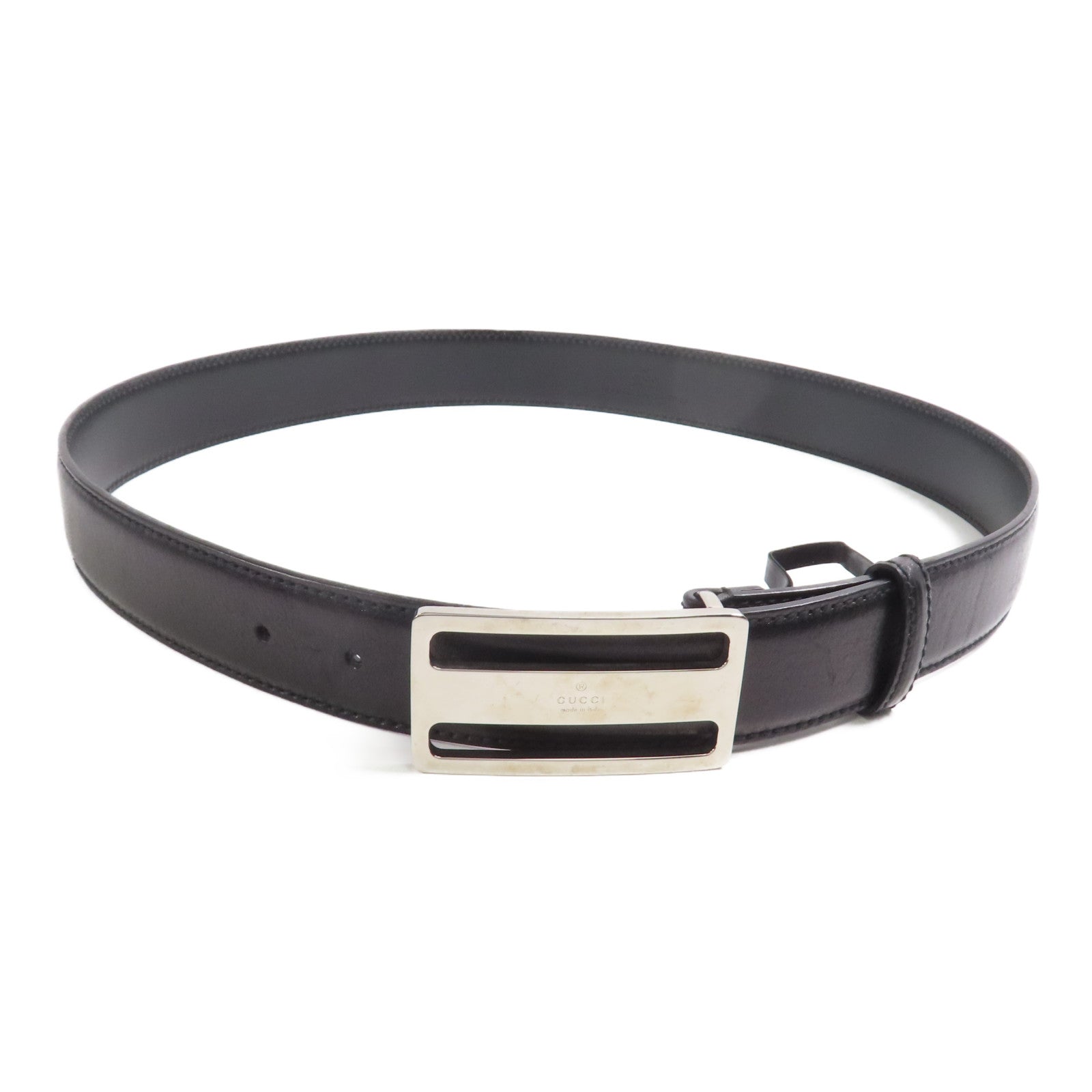 GUCCI 牛皮皮革Belt 90cm銀扣皮帶