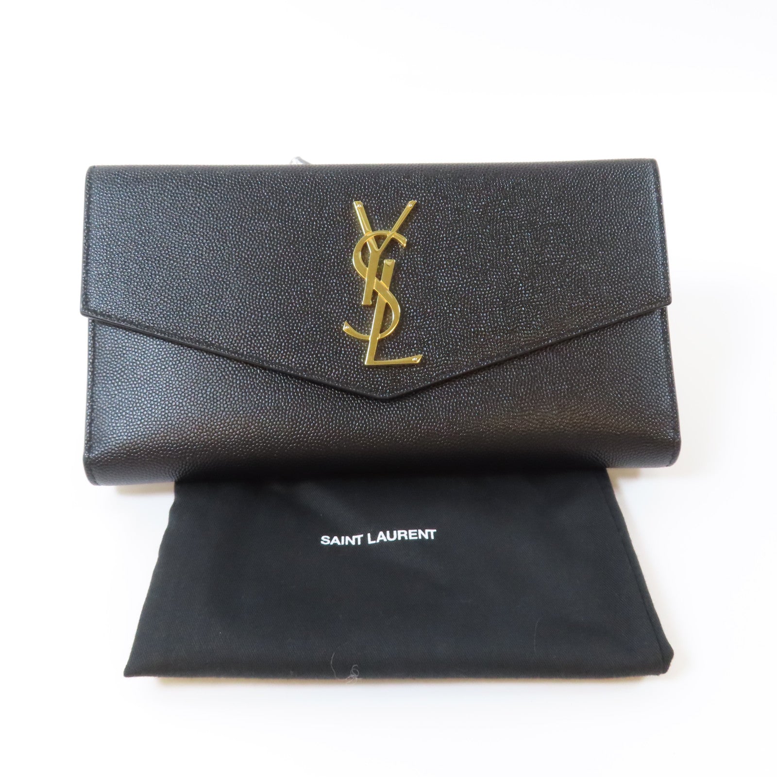 SAINT LAURENT 牛皮皮革Uptown Large Wallet金扣長錢包黑色