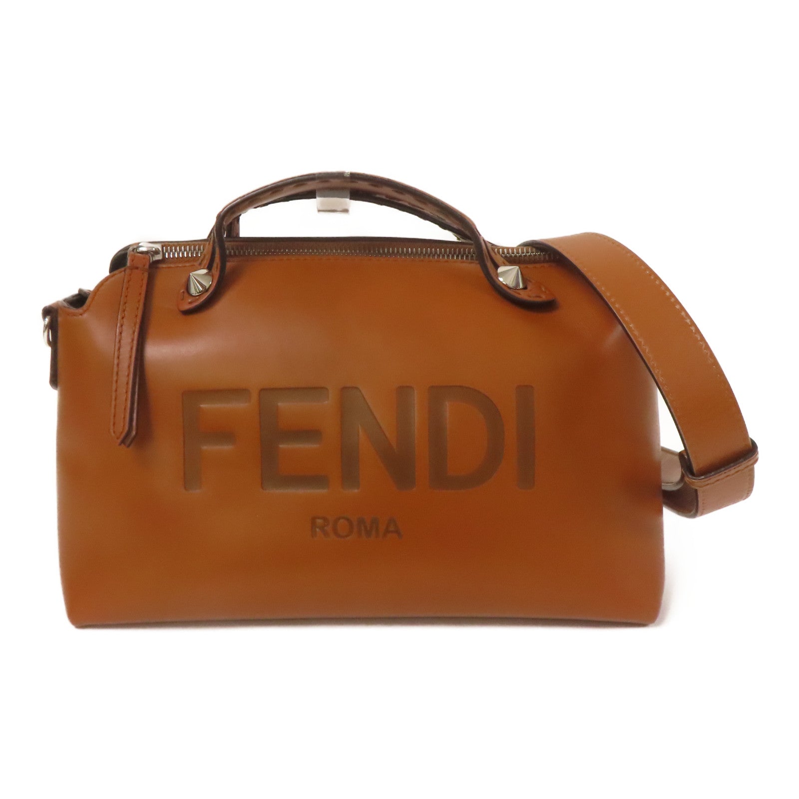 FENDI 牛皮皮革By The Way銀扣手挽肩背兩用袋棕色