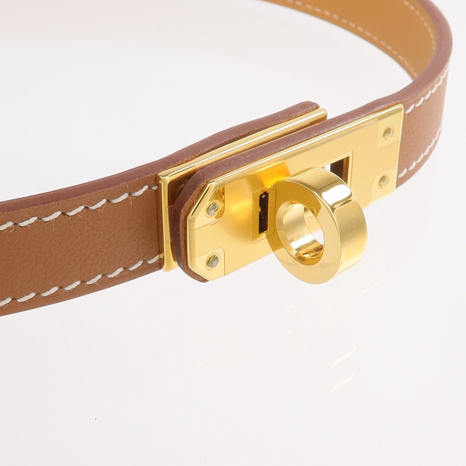 HERMES 牛皮皮革Mini Kelly Choker金扣項鍊Gold