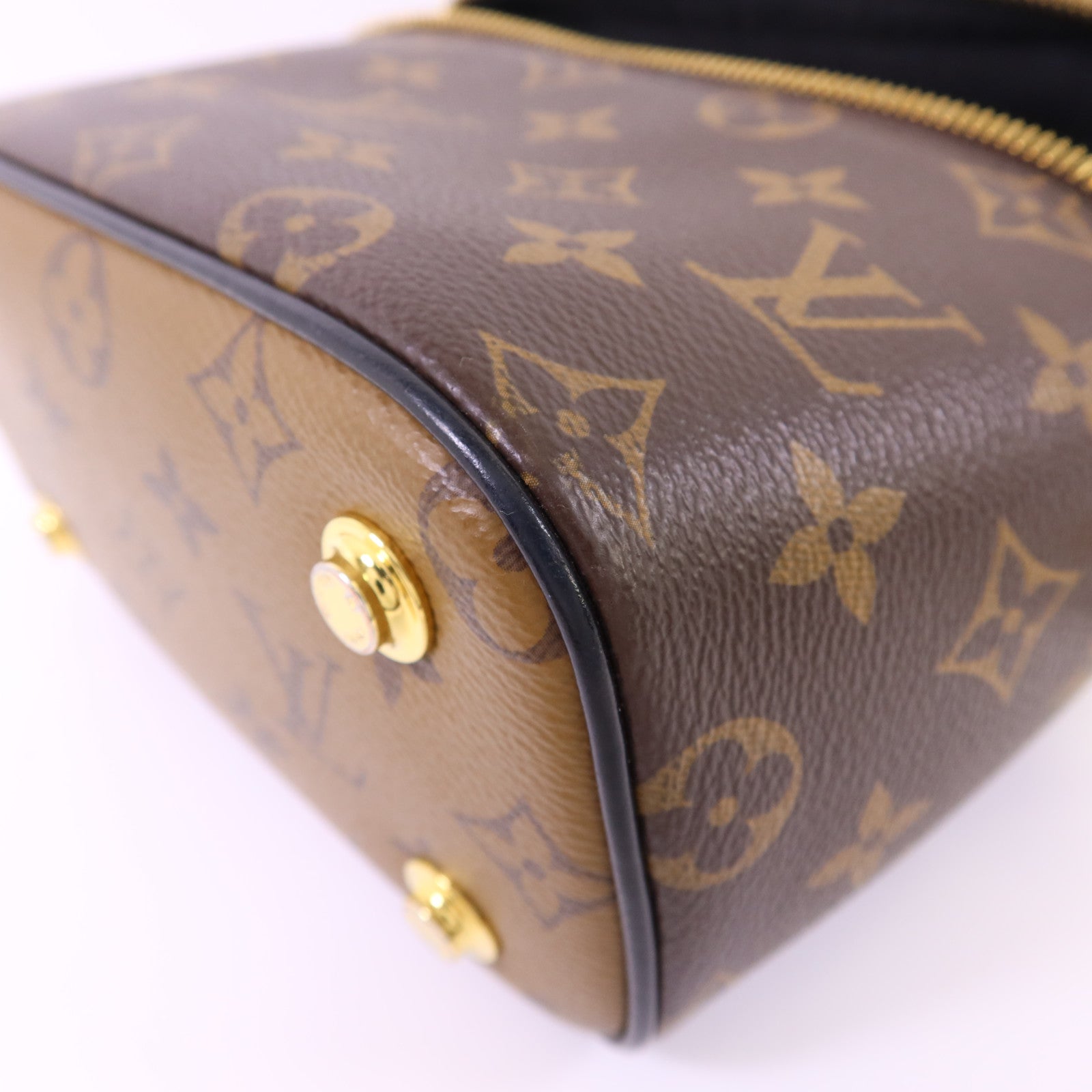 LOUIS VUITTON Monogram Reverse Vanity PM金扣手挽肩背兩用袋棕色