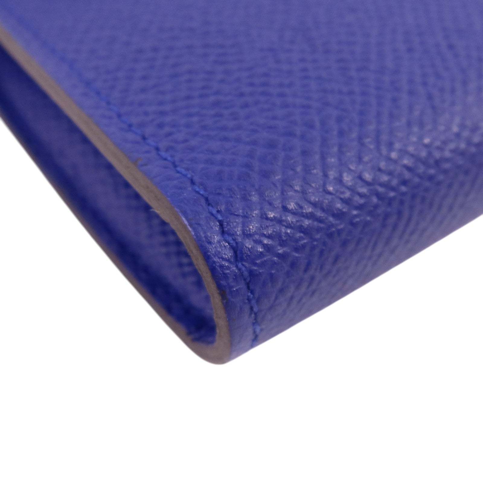 HERMES Epsom皮革Kelly Wallet銀扣長錢包Bleu Electrique