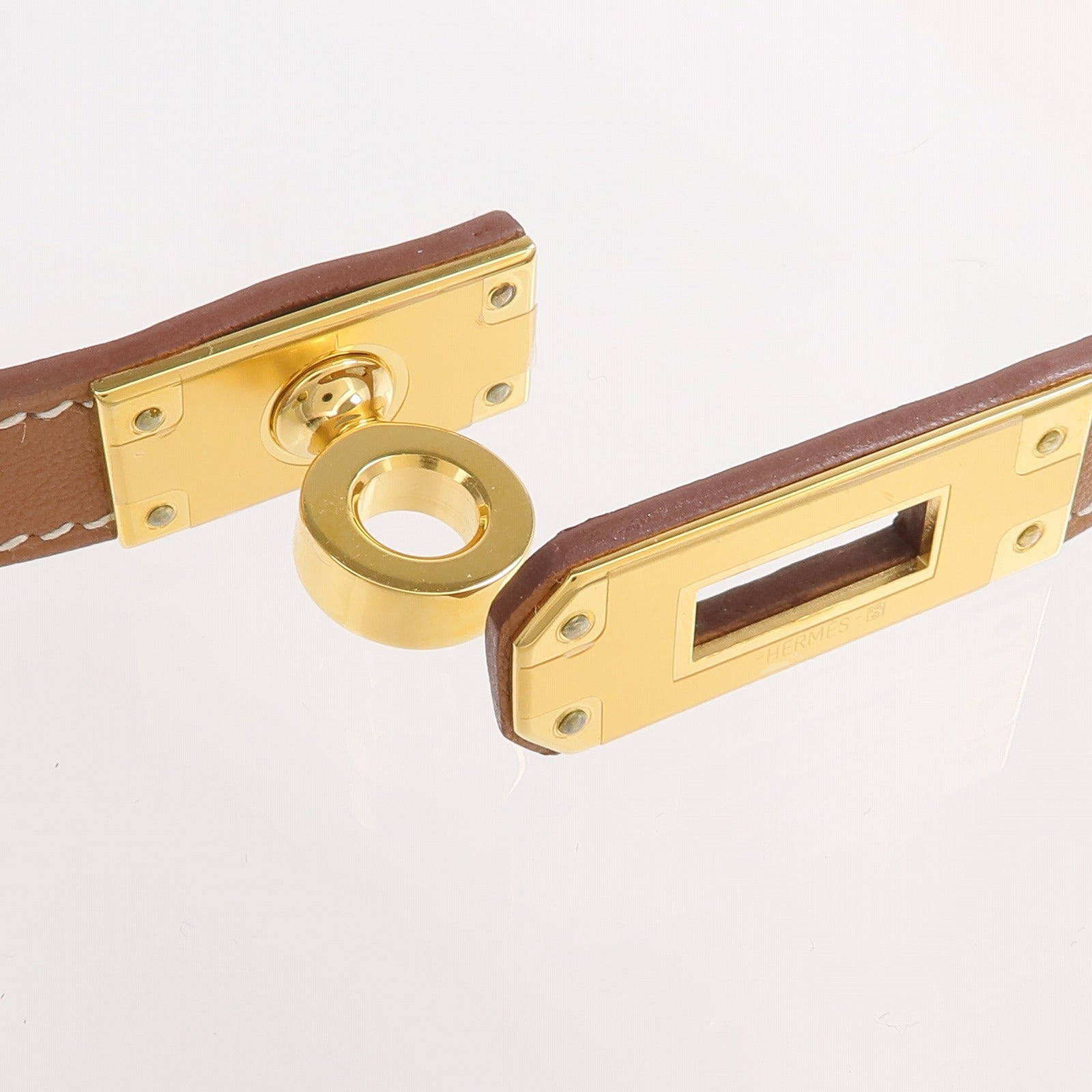 HERMES 牛皮皮革Mini Kelly Choker金扣項鍊Gold