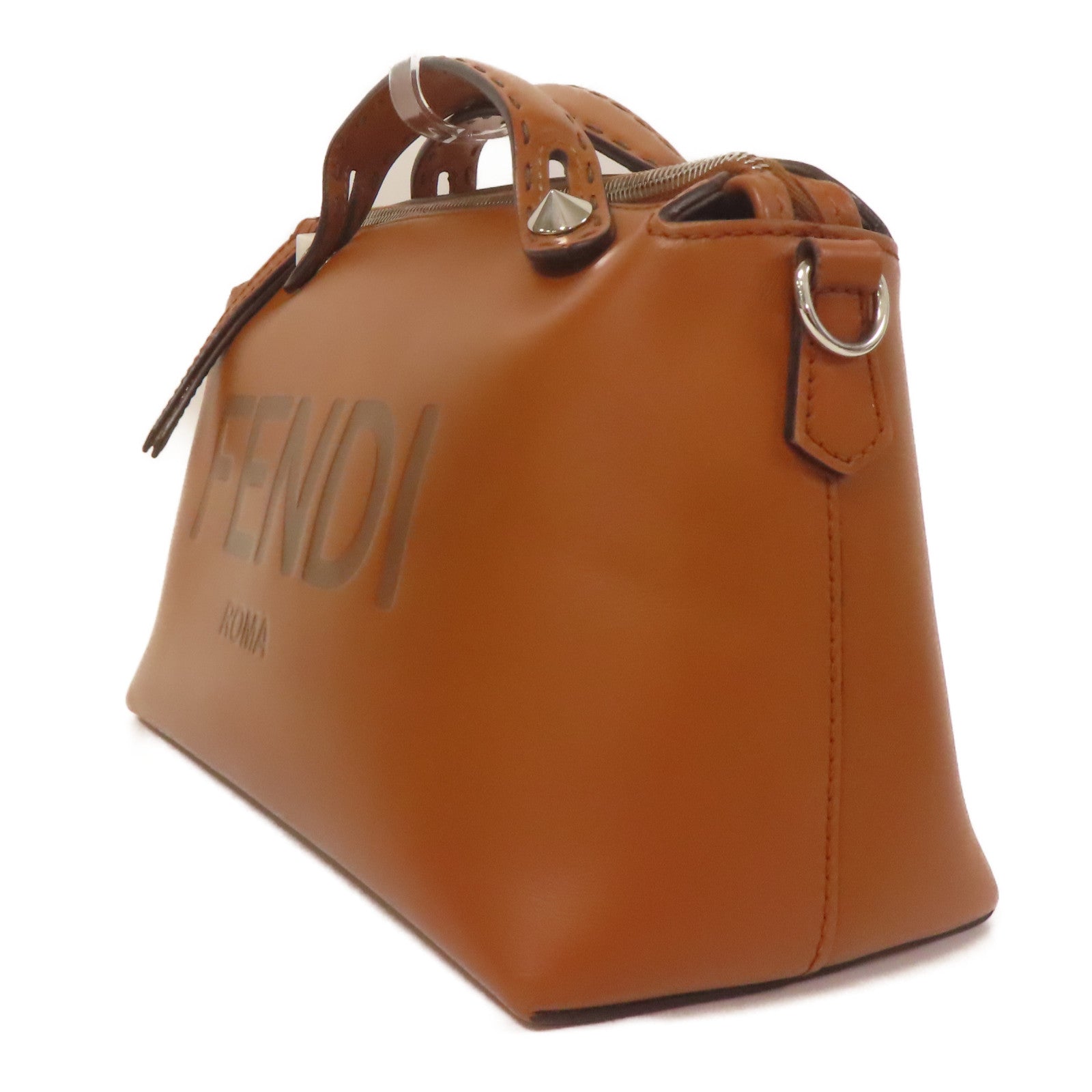 FENDI 牛皮皮革By The Way銀扣手挽肩背兩用袋棕色