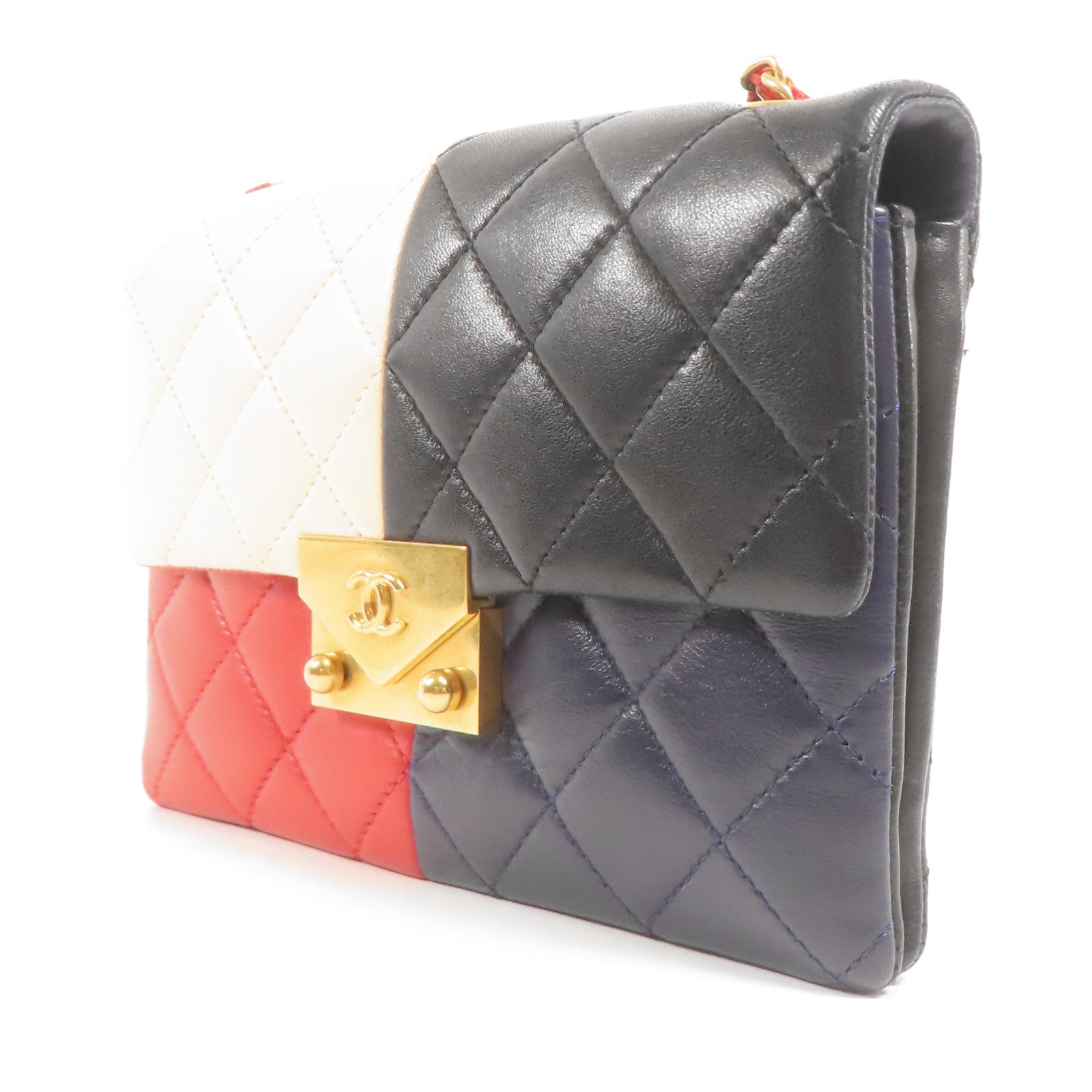 CHANEL 羊皮皮革Colorblock Pagoda Flap金扣鏈帶肩背袋