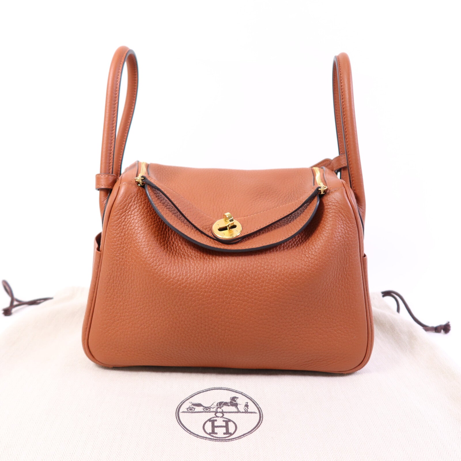 HERMES Clemence皮革Lindy 26金扣手挽肩背兩用袋Cuivre