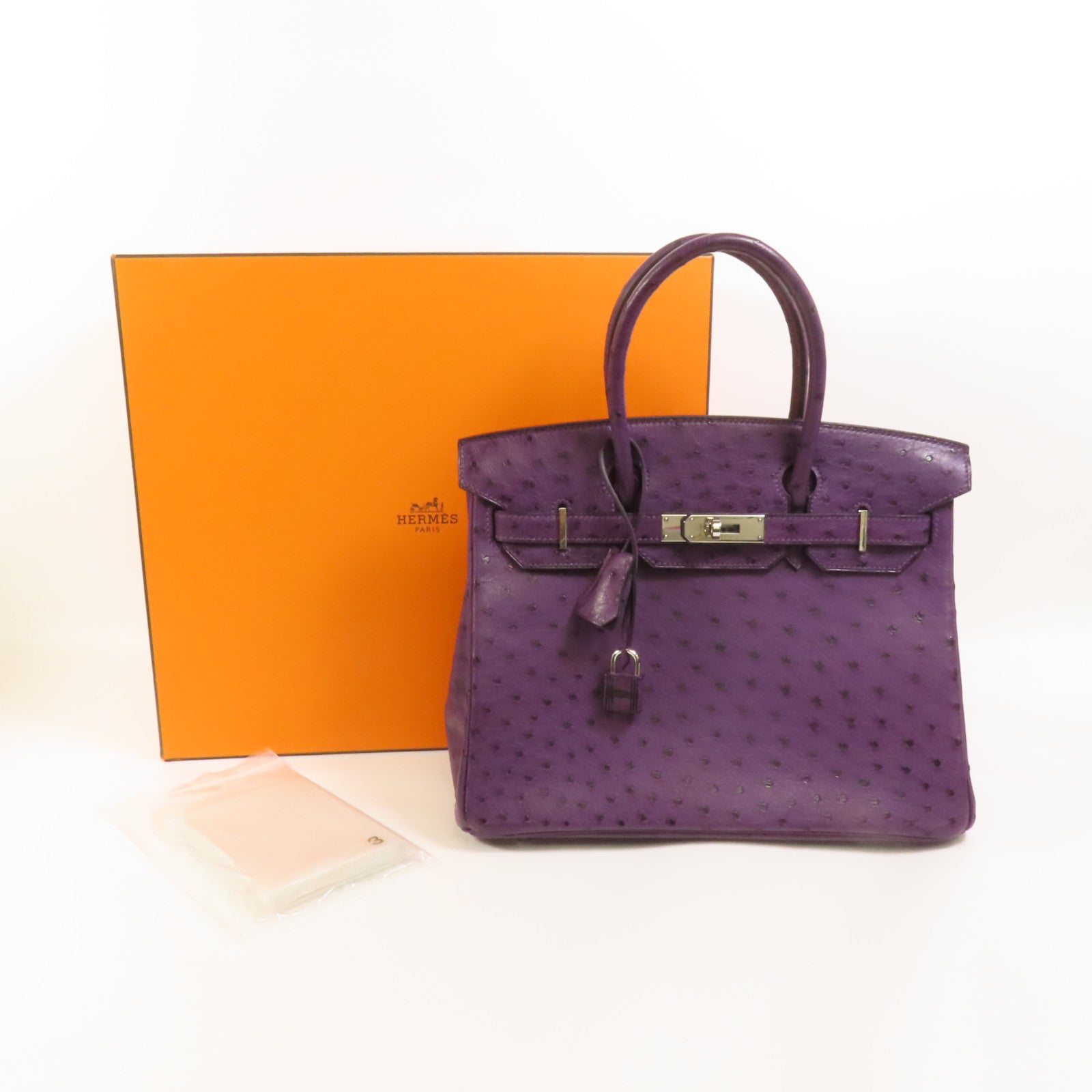 HERMES 【激減優惠】鴕鳥皮革Birkin 30銀扣手挽袋Amethyst